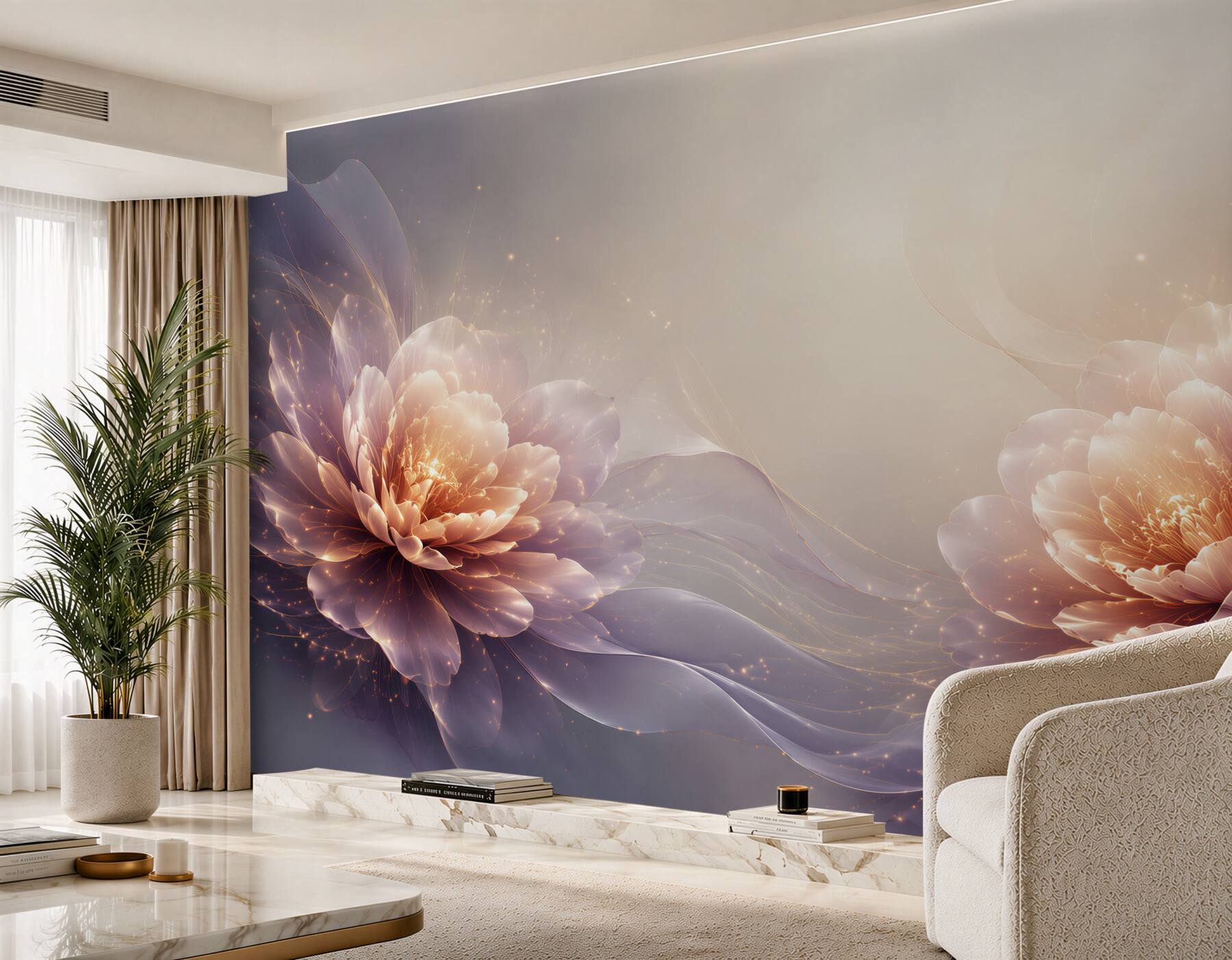 Fototapeta kwiaty piwonie pudrowy róż i fiolet eleganckie
