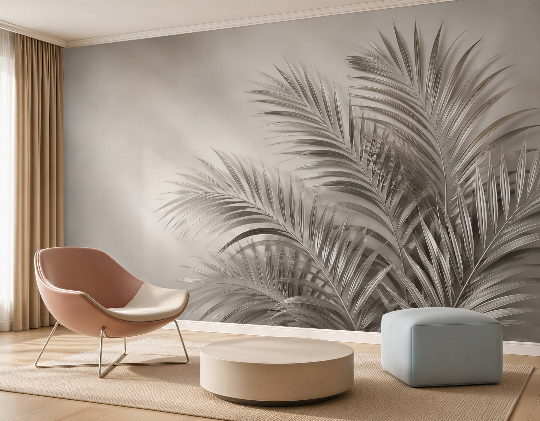 Fototapeta liście palmowe beżowe minimalistyczne do eleganckiego salonu