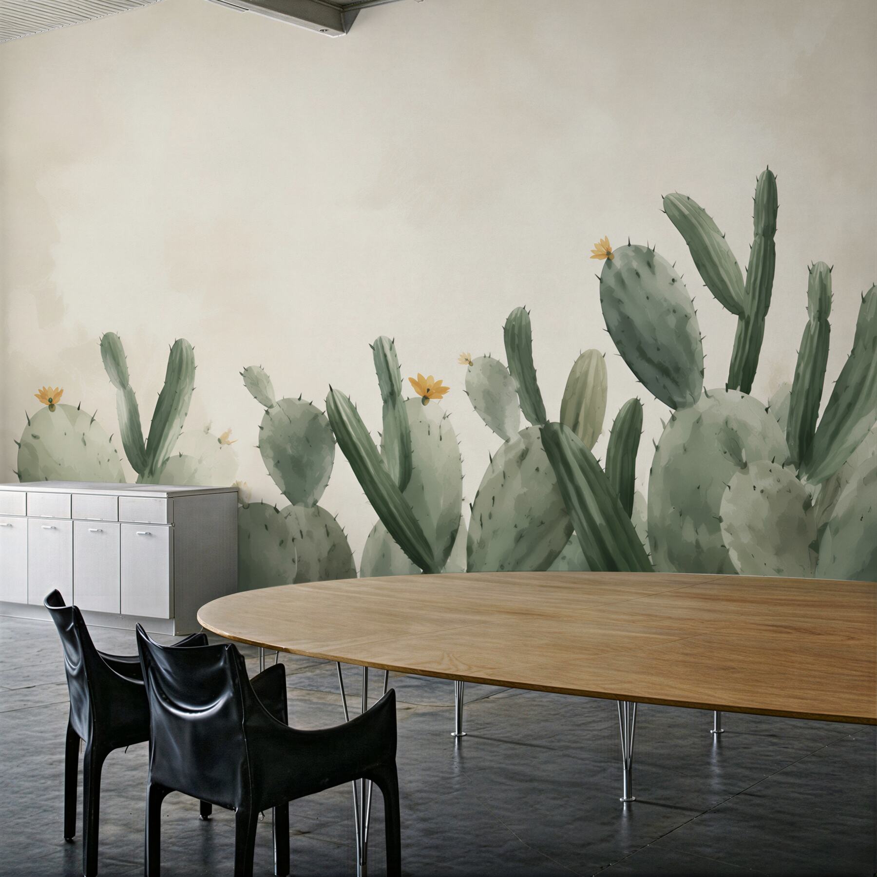 Fototapeta kaktusy akwarelowe zielone w stylu boho