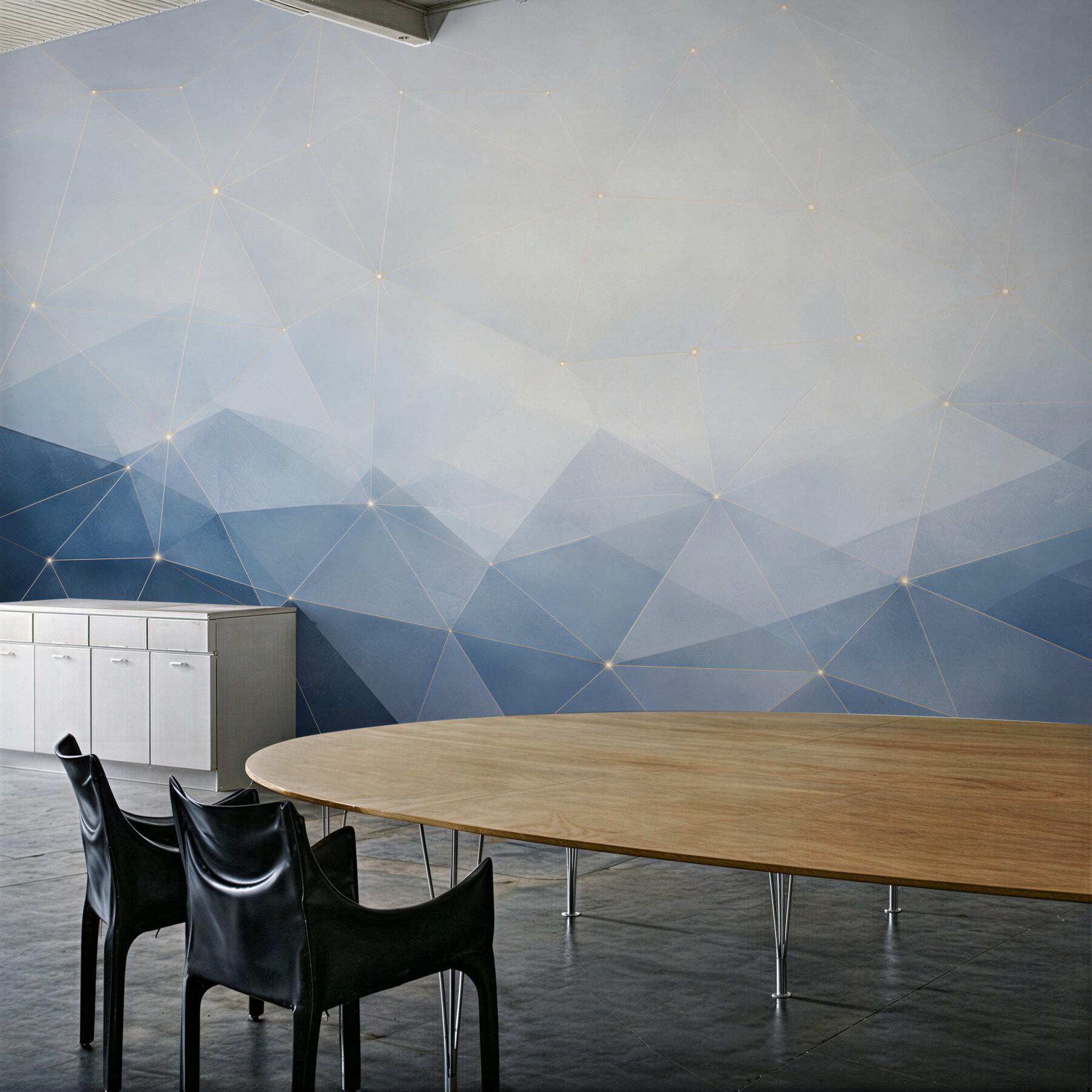Fototapeta geometryczna abstrakcja niebieska z delikatną złotą linią nowoczesna?v23