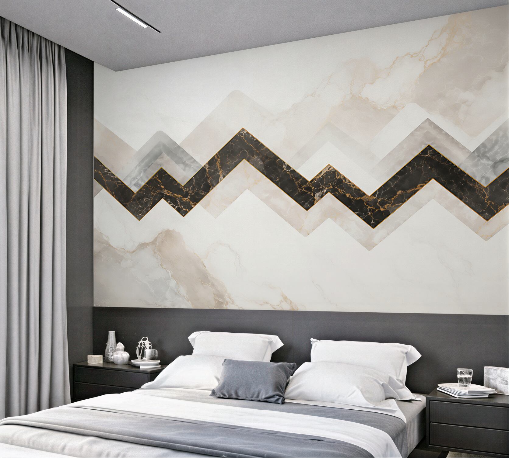 Fototapeta geometryczny marmur biały czarny ze złotym akcentem glamour