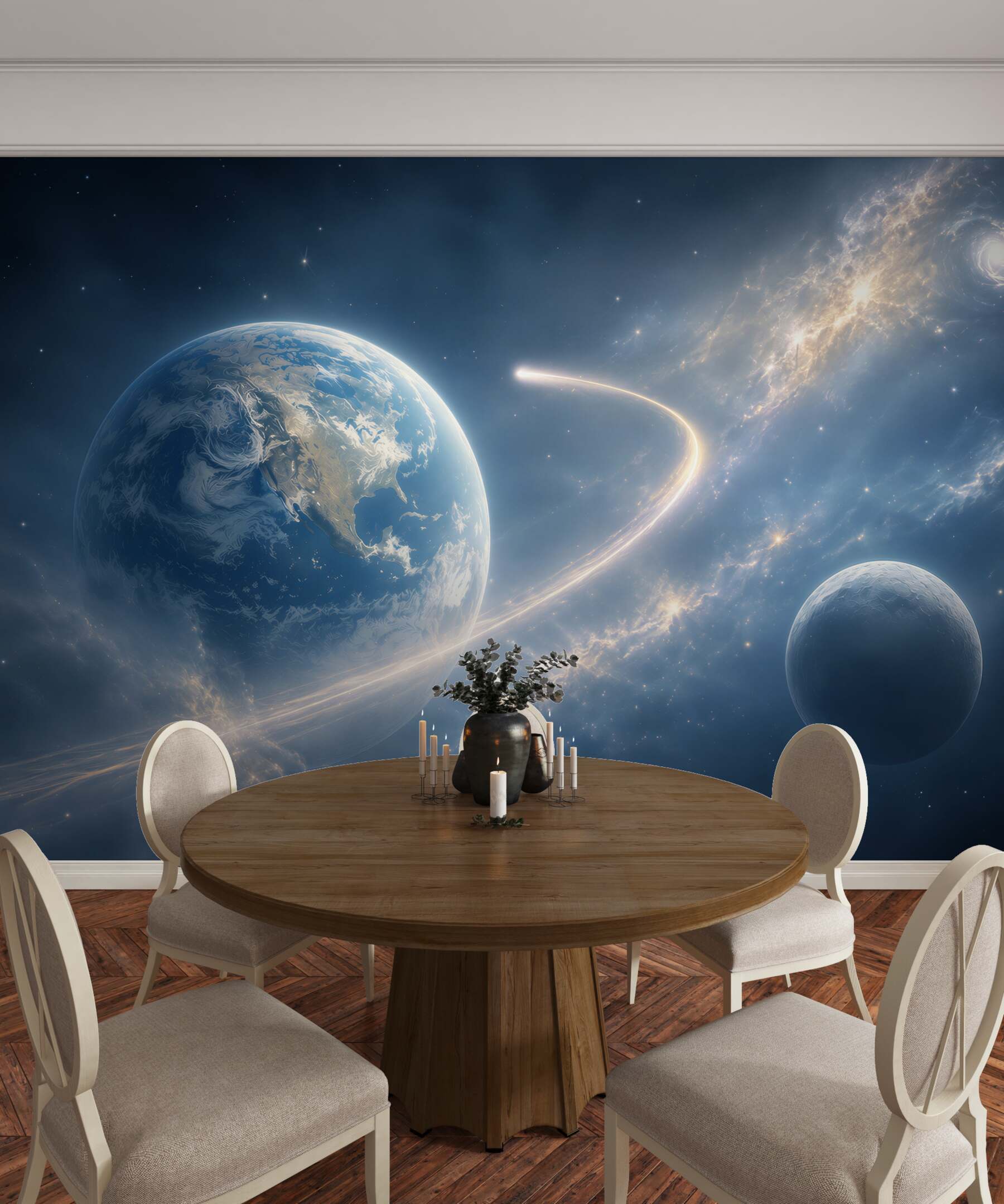 Fototapeta kosmos z planetami i galaktyką w błękitnych odcieniach?v23