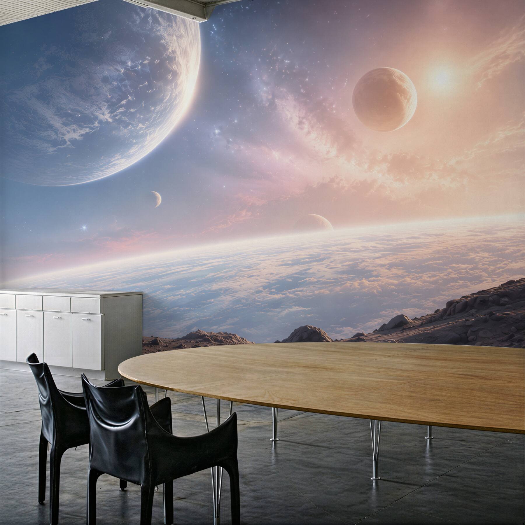 Fototapeta kosmos z planetami i chmurami w pastelowych kolorach?v23