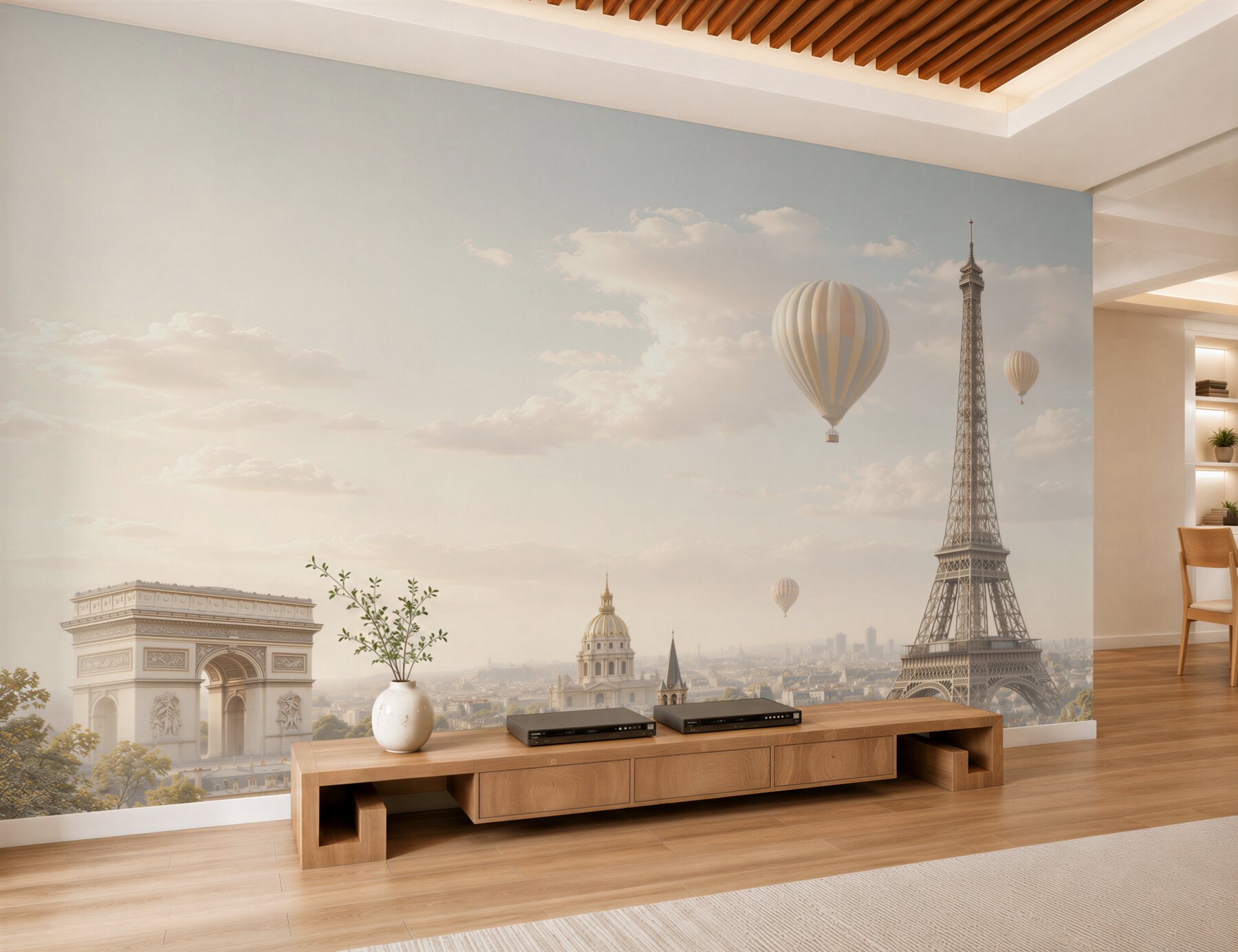 Fototapeta Paryż z wieżą Eiffla i balonami w pastelowych chmurach?v23