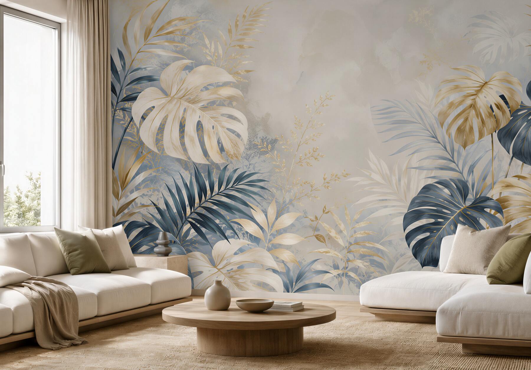 Fototapeta liście monstera granatowo złote eleganckie tropikalne do salonu?v23