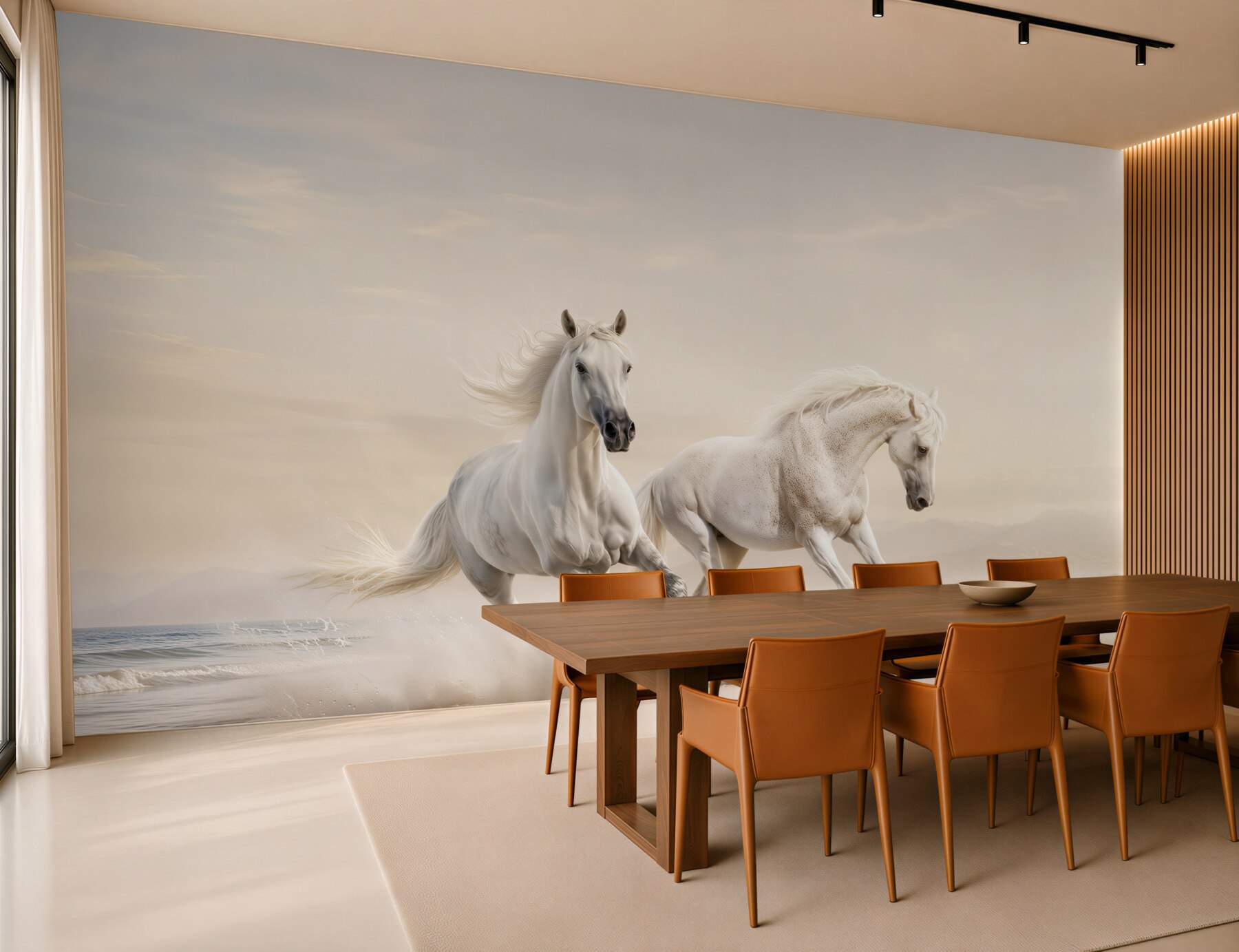 Fototapeta dwa białe konie biegnące po piasku?v23