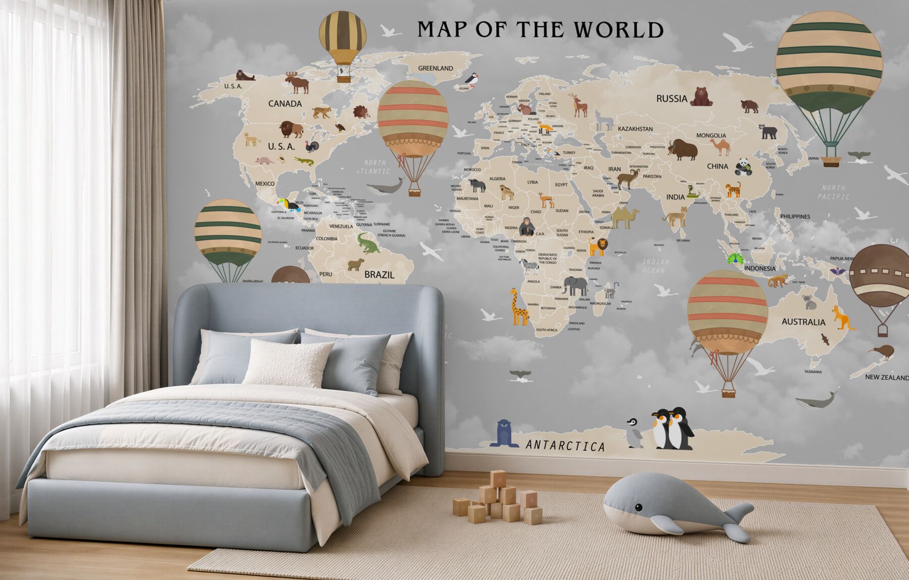 Fototapeta mapa świata i balony?v23