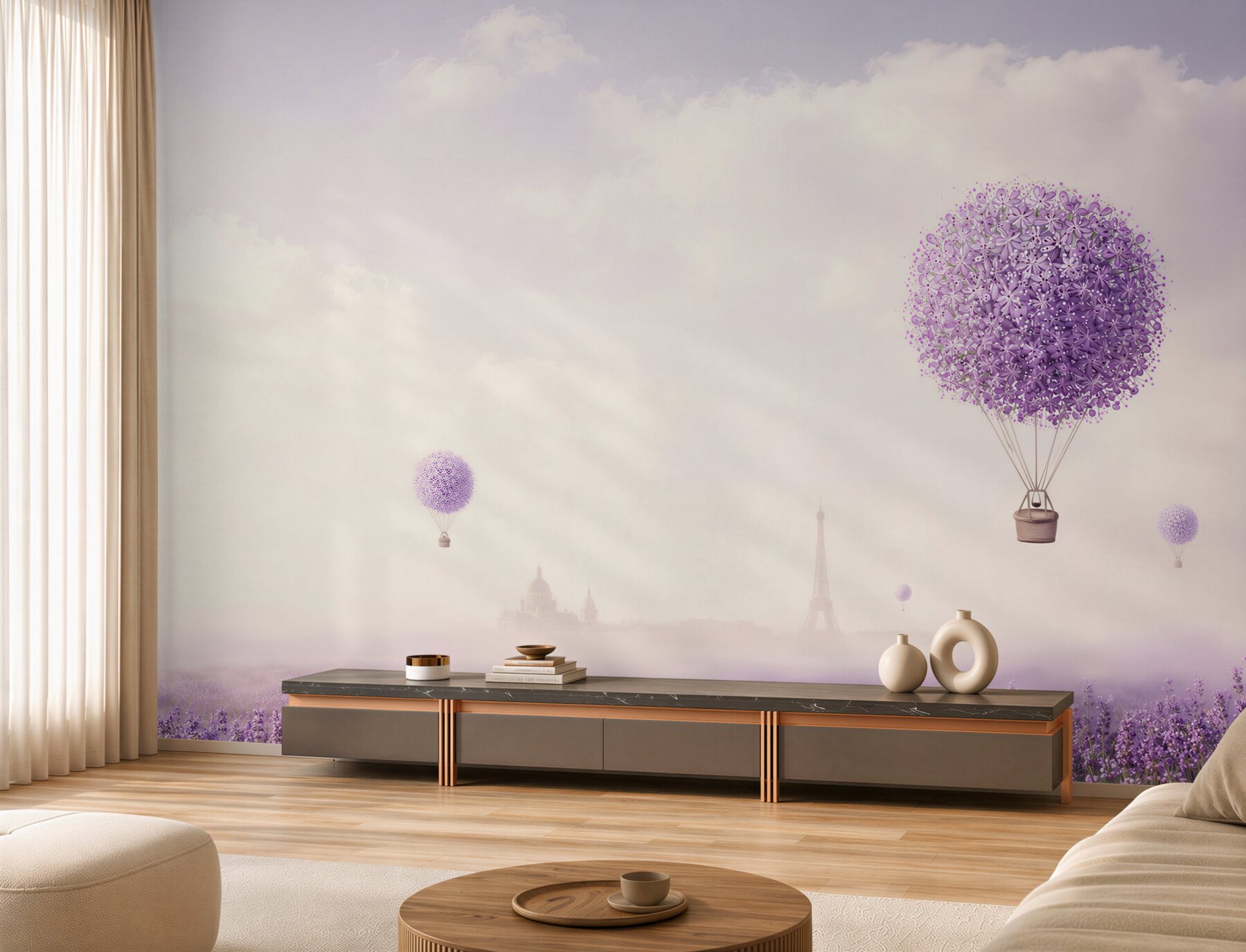Fototapeta pole lawendy i balony