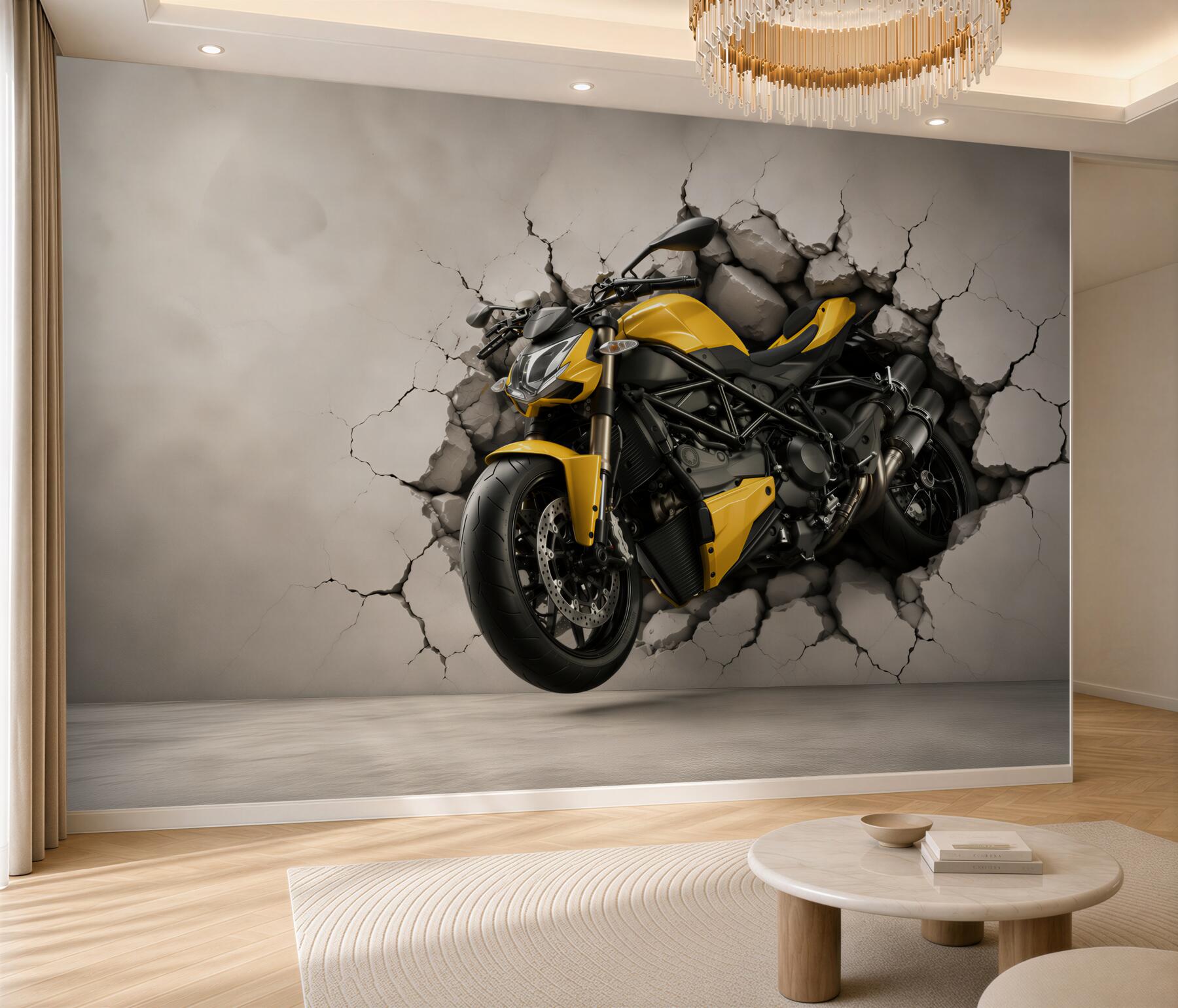 Fototapeta żółty motocykl na graffiti?v23