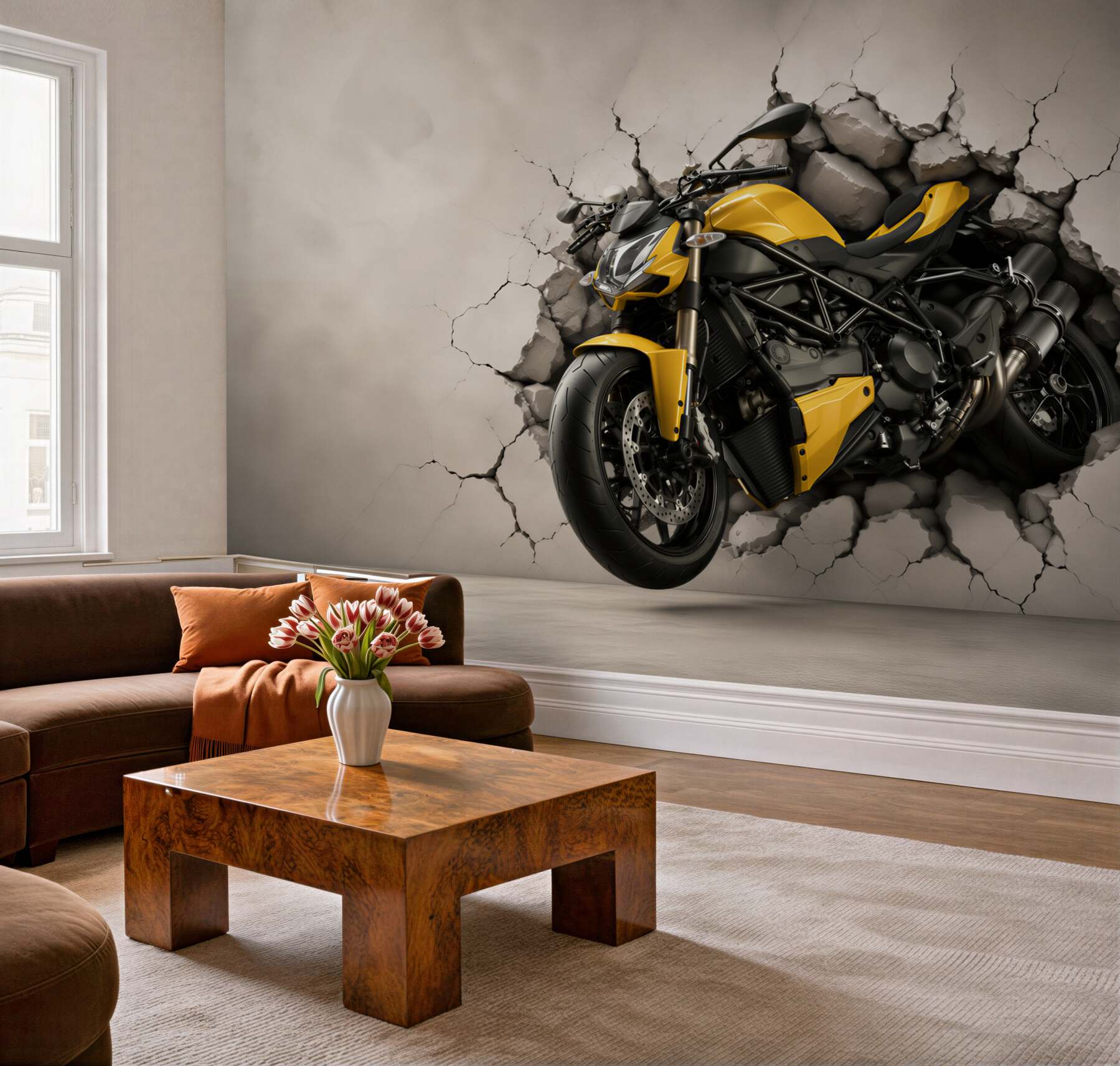 Fototapeta żółty motocykl na graffiti?v23