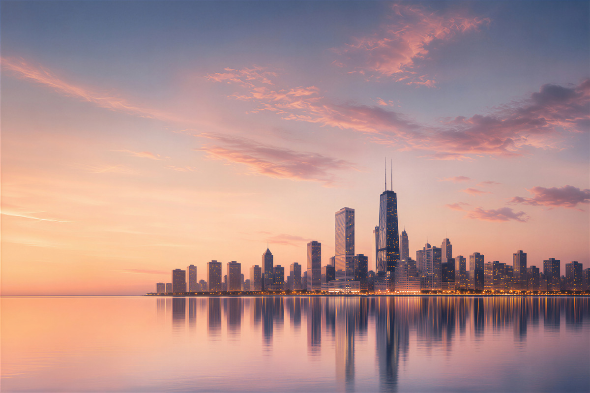 Fototapeta zachód słońca nad Chicago, Illinois