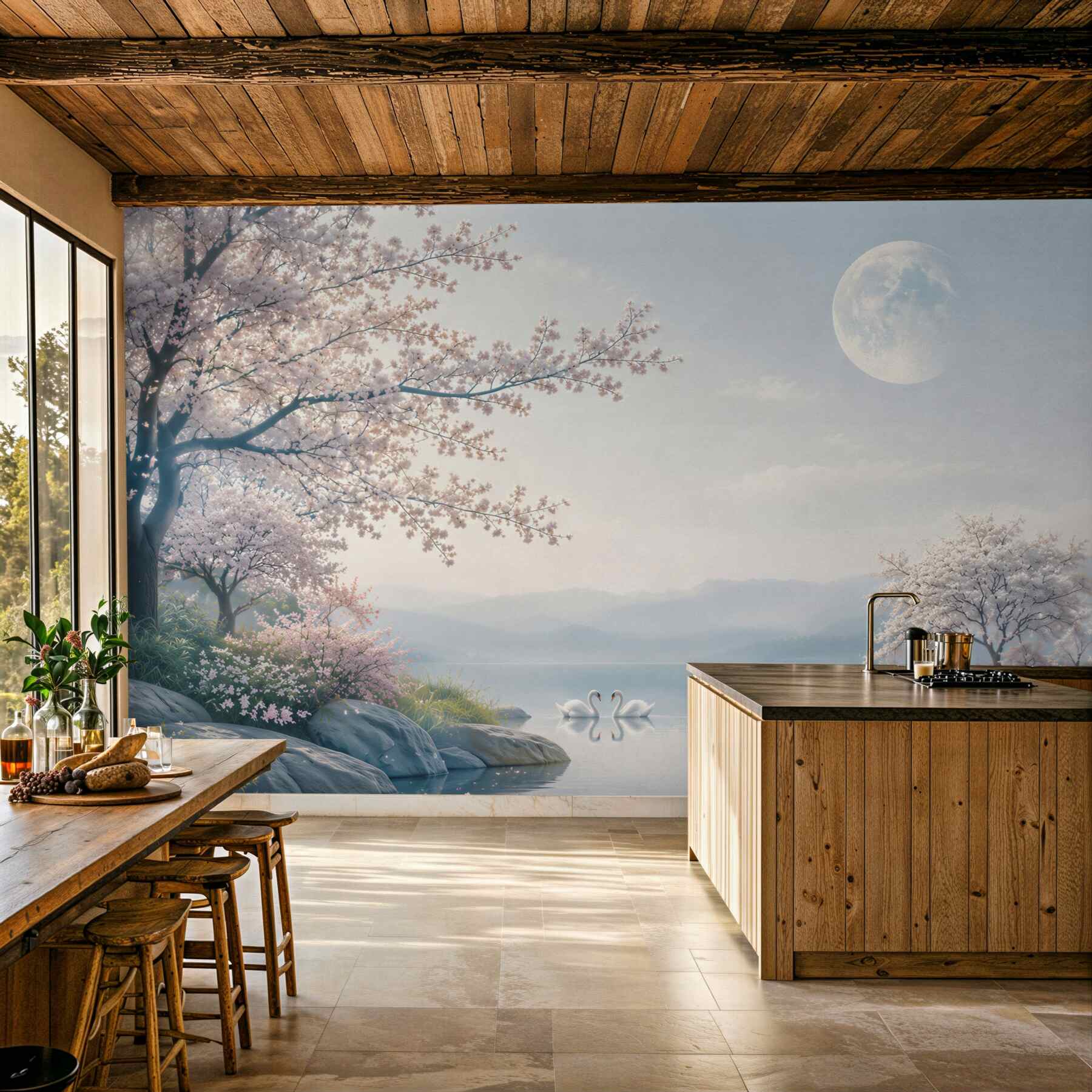 Fototapeta bajkowy księżyc w kwitnącym ogrodzie sakura?v23