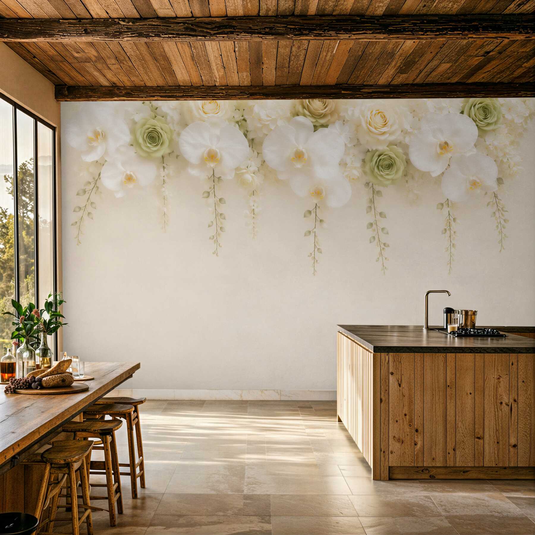 Fototapeta białe gałęzie orchidei i różne róże?v23