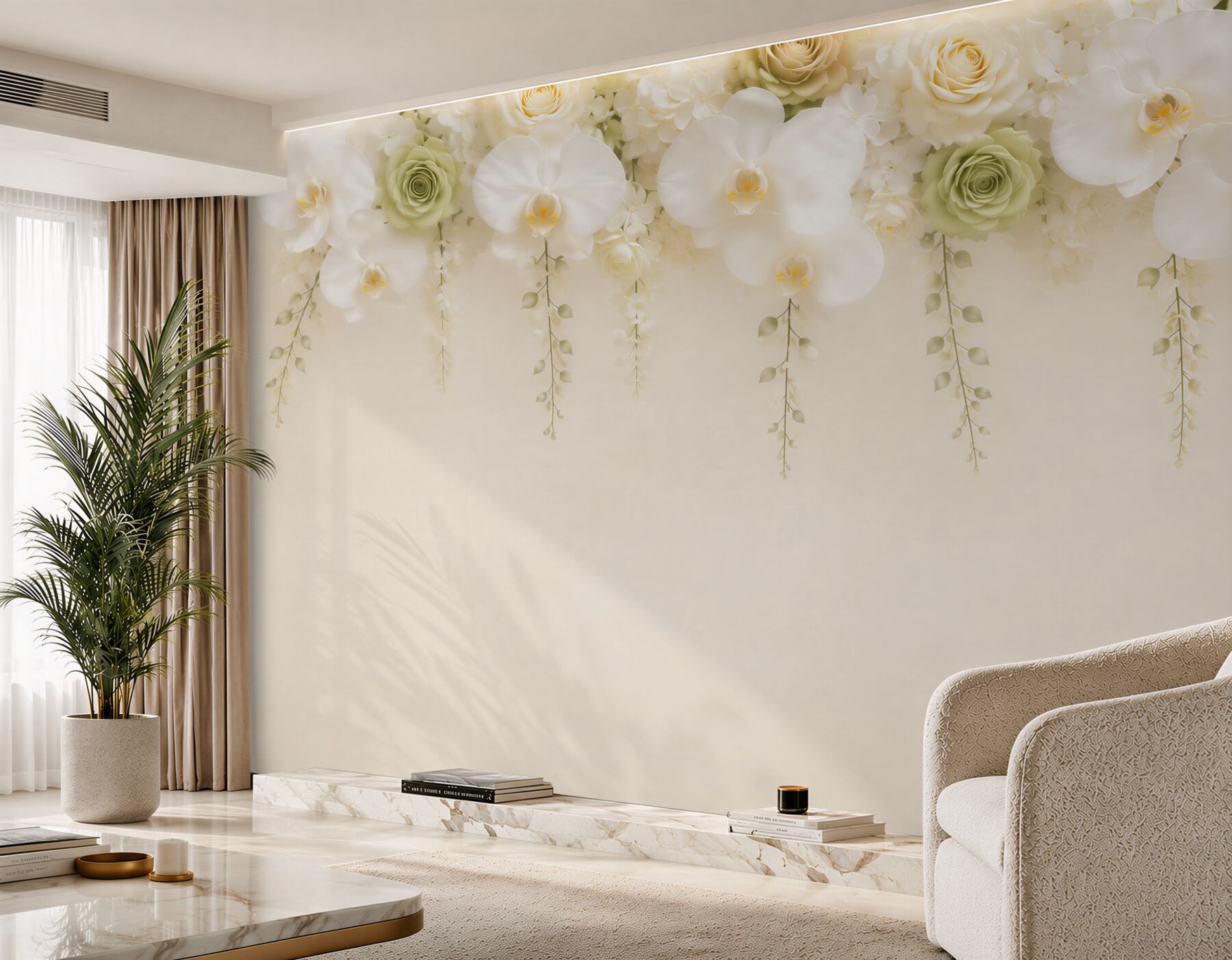Fototapeta białe gałęzie orchidei i różne róże