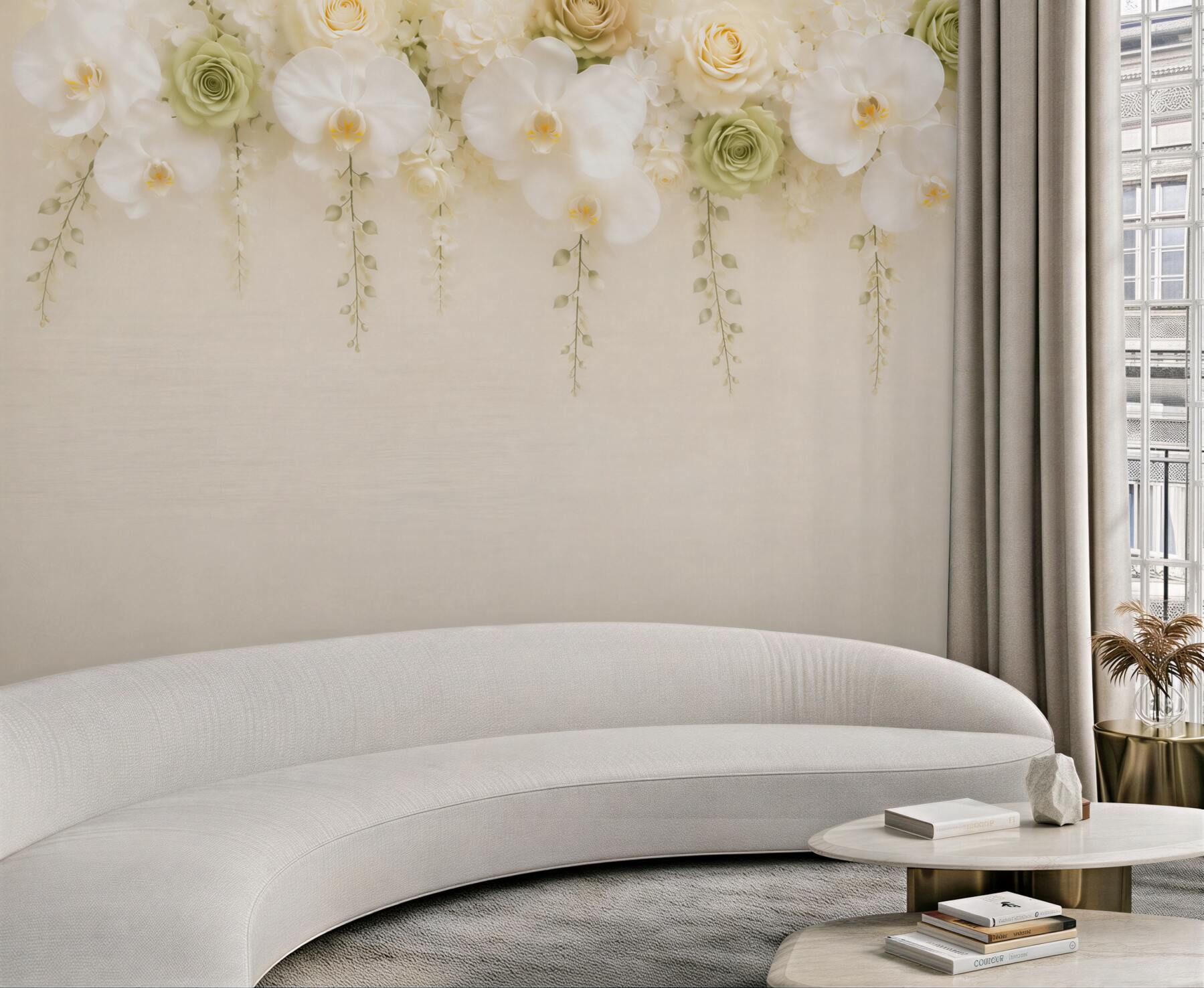 Fototapeta białe gałęzie orchidei i różne róże?v23