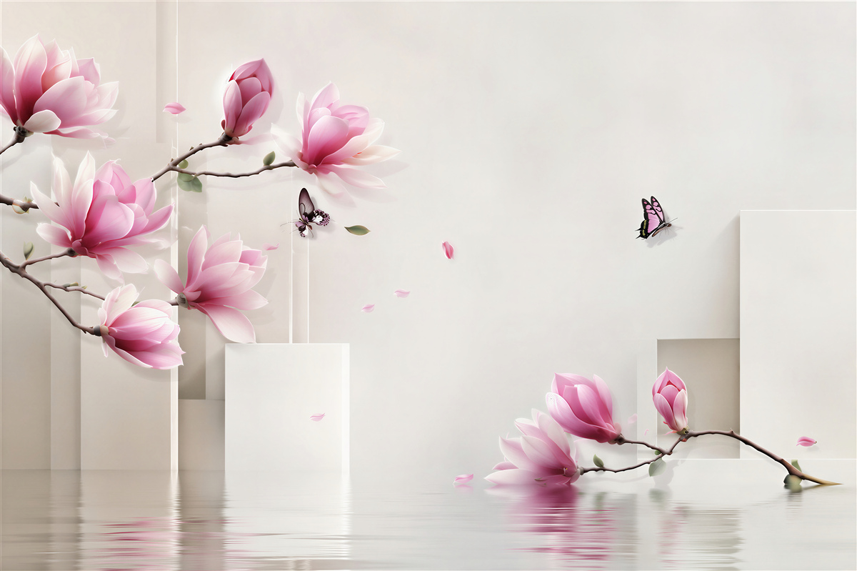 Fototapeta fioletowe kwiaty magnolii nad wodą