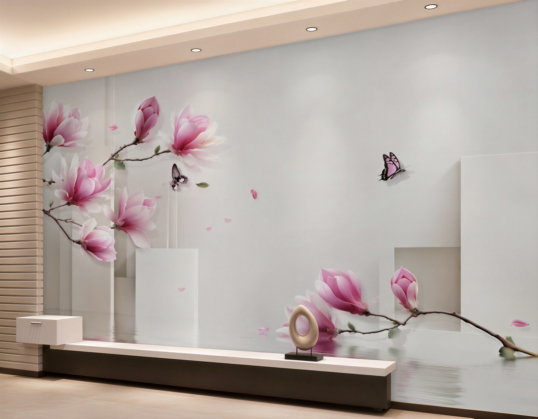 Fototapeta fioletowe kwiaty magnolii nad wodą