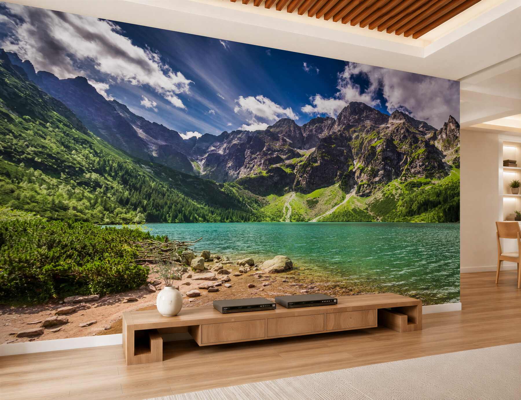 Fototapeta góry w pobliżu zielonego jeziora w letni dzień?v23