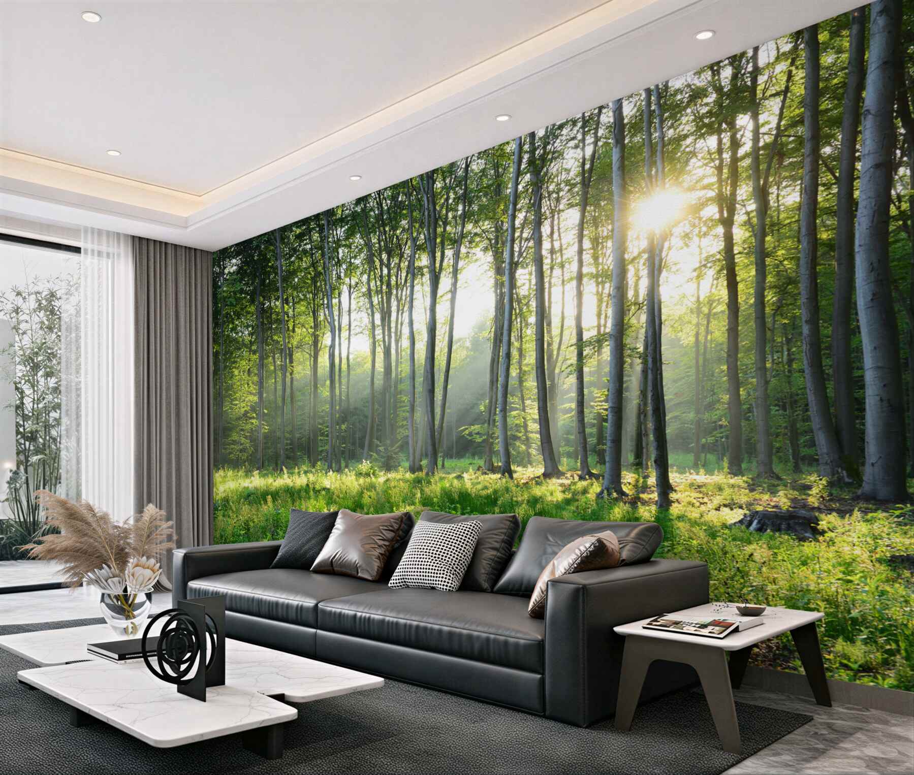 Fototapeta trawnik z widokiem na wschód słońca w lesie?v23