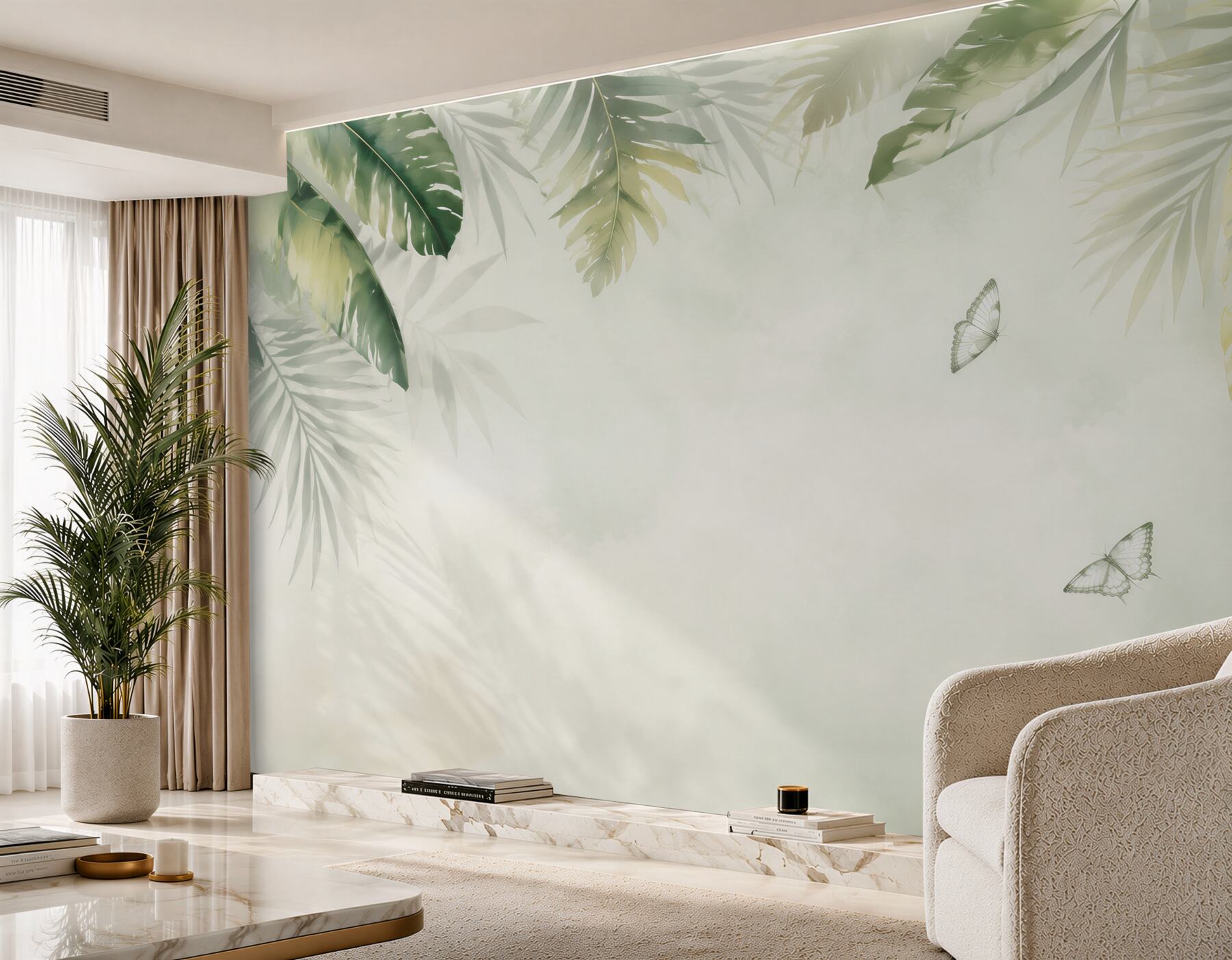 Fototapeta motyle wśród zieleni palm