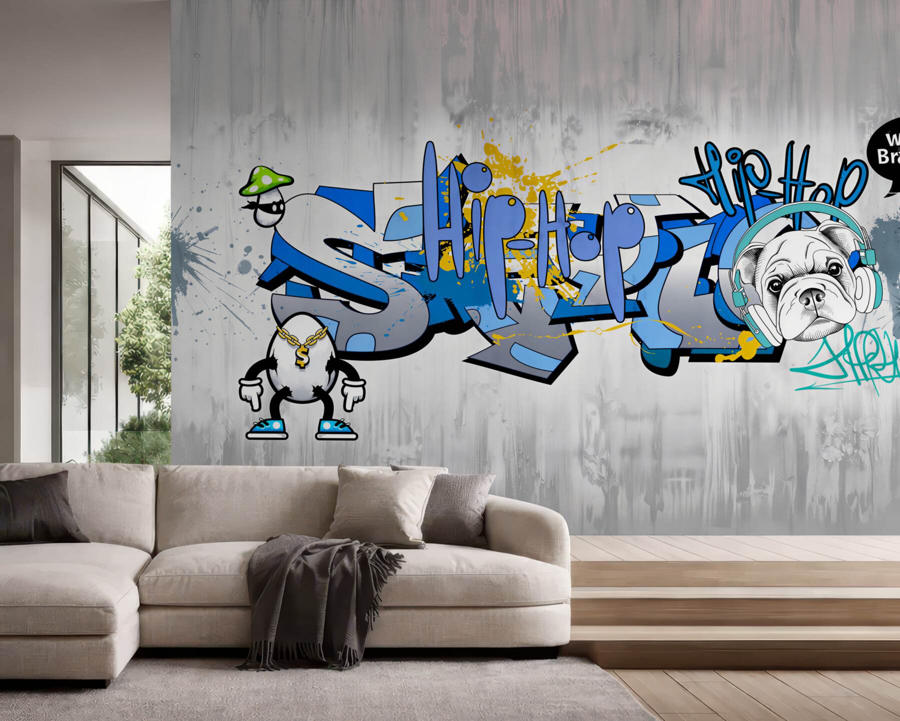 Fototapeta pies z graffiti ze słuchawkami?v23