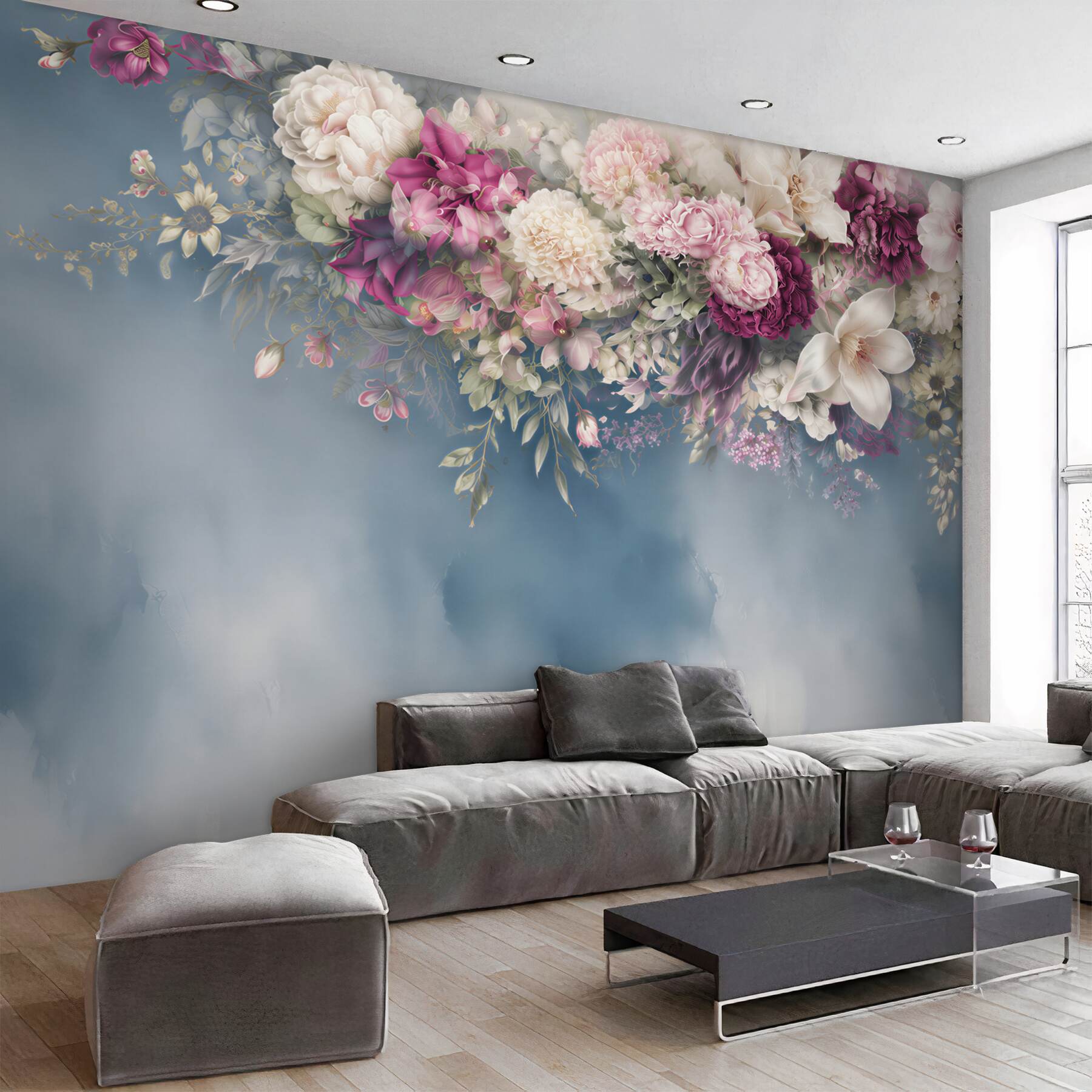 Fototapeta Niebieski, sofa i Ściana?v23