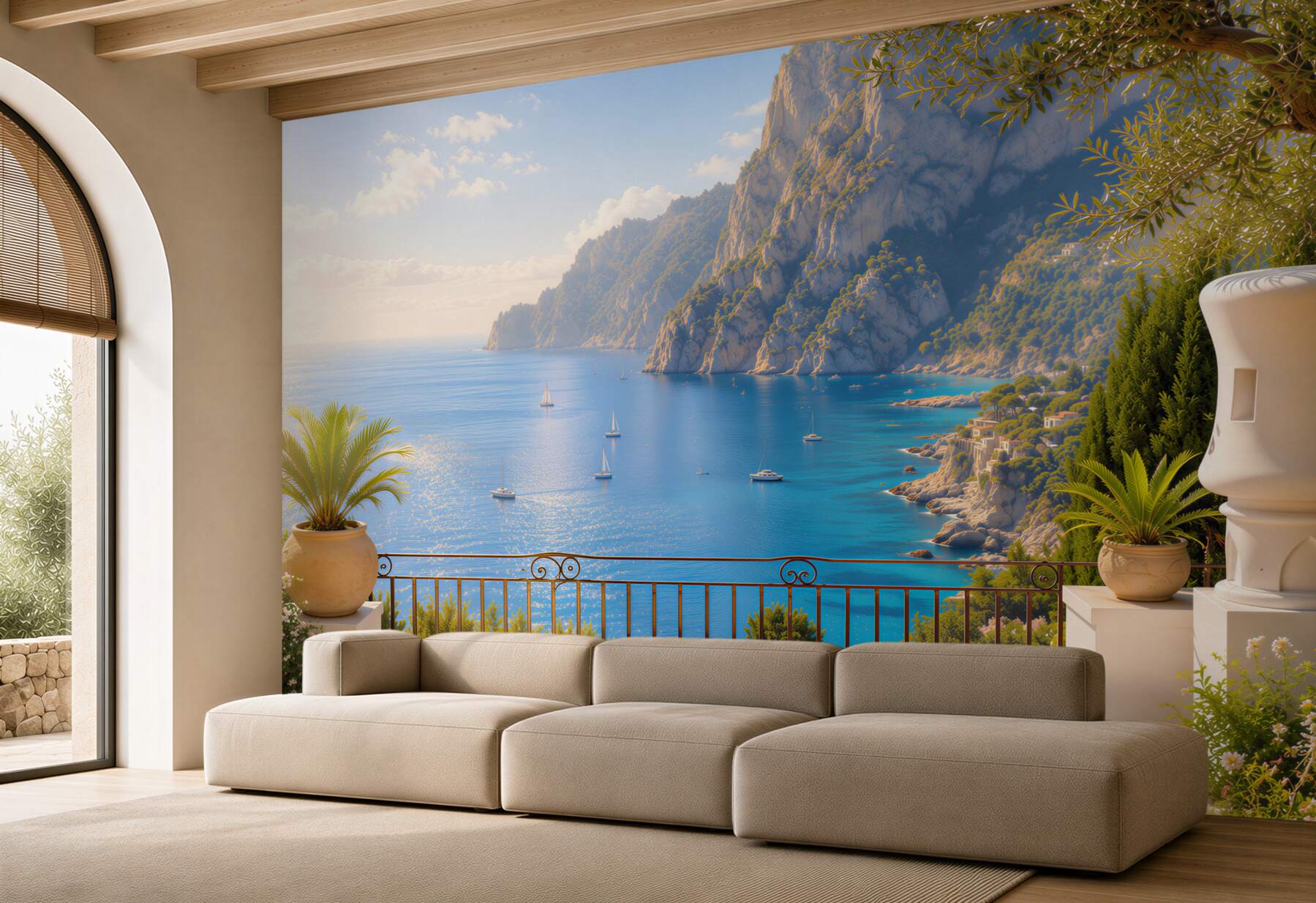 Fototapeta balkon z tarasem i widokiem na ocean?v23