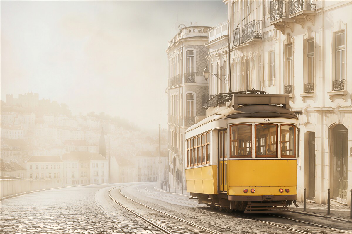 Fototapeta żółty tramwaj na zboczach San Francisco