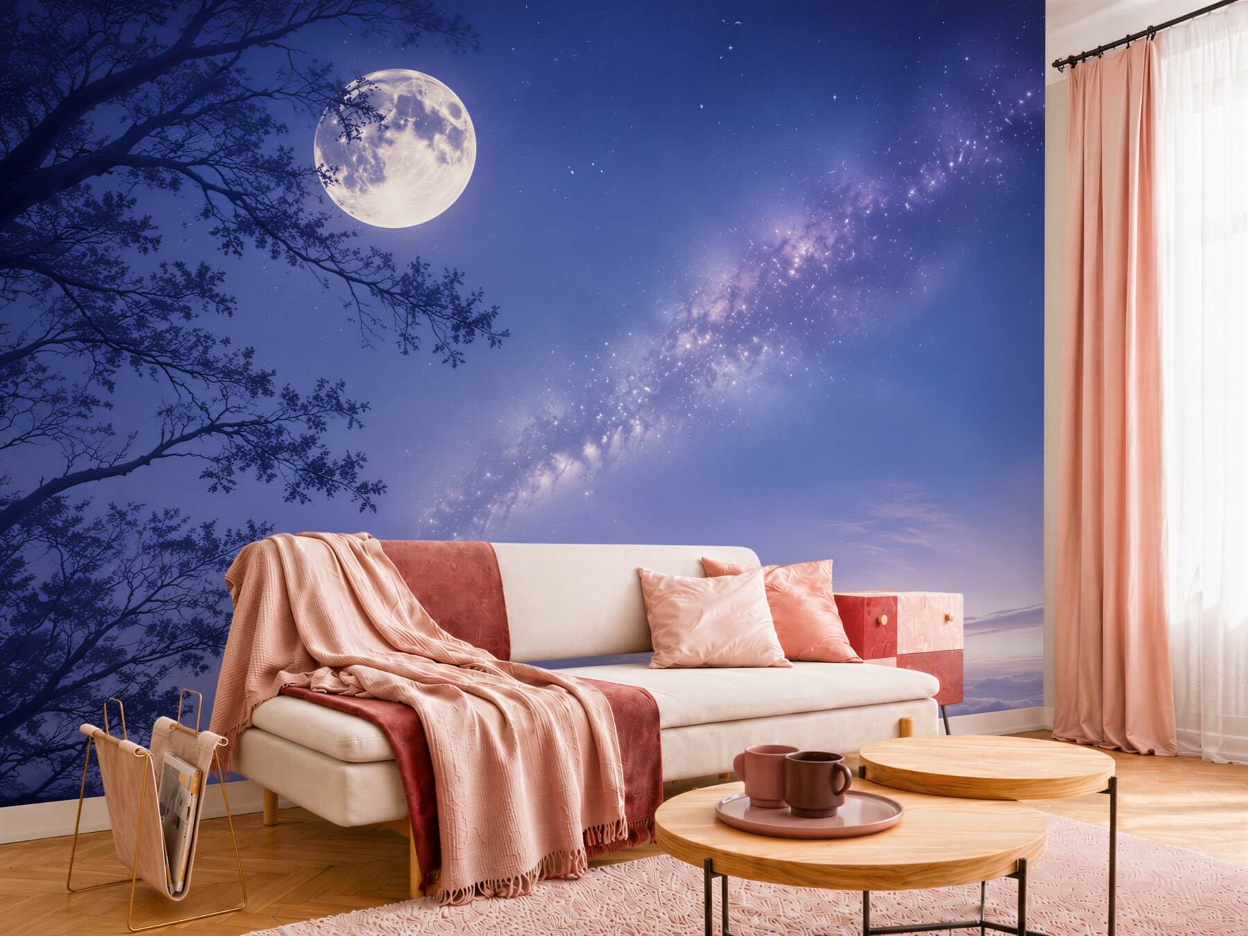 Fototapeta nocny jasny księżyc na rozgwieżdżonym niebie?v23