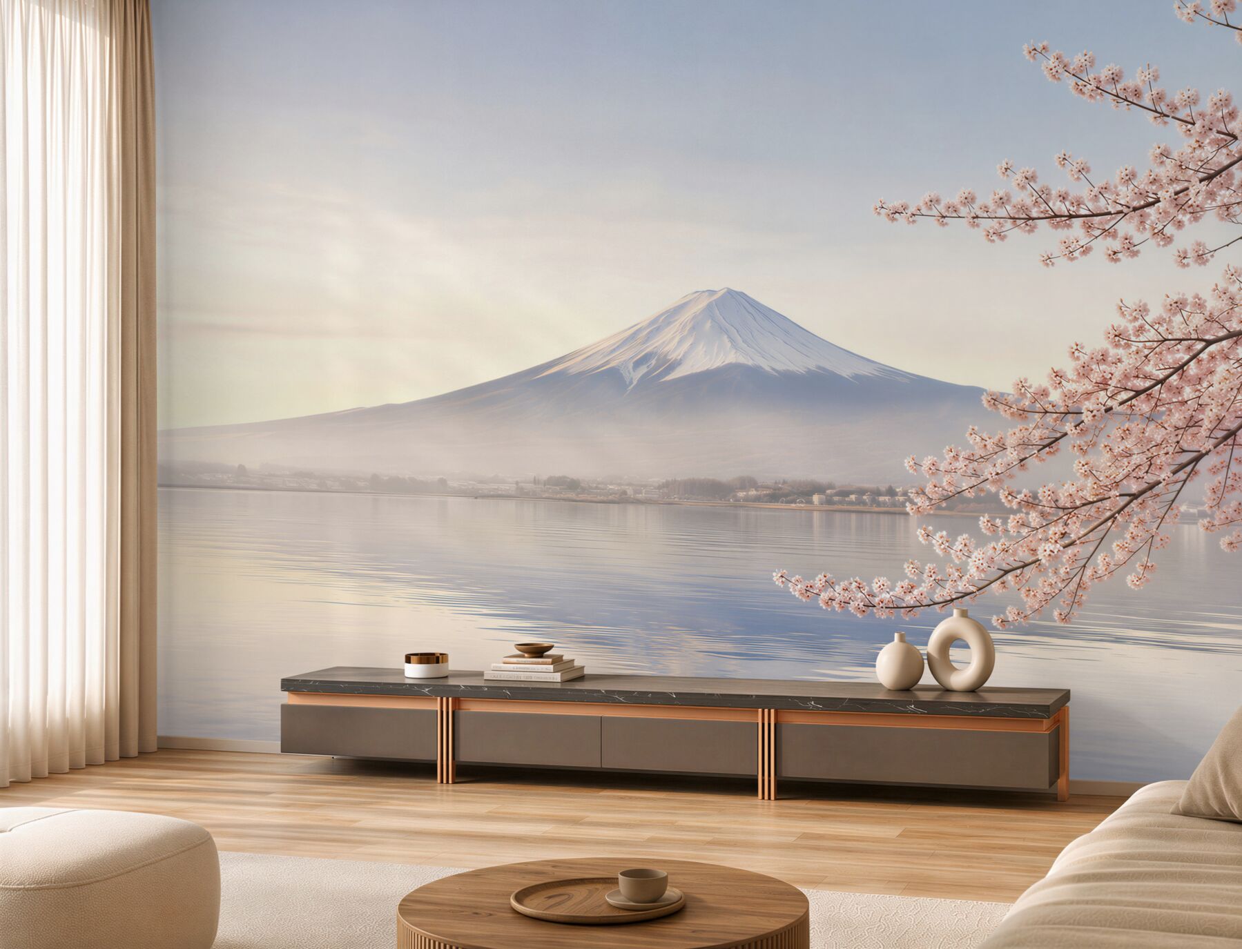 Fototapeta sakura na tle jeziora i gór?v23