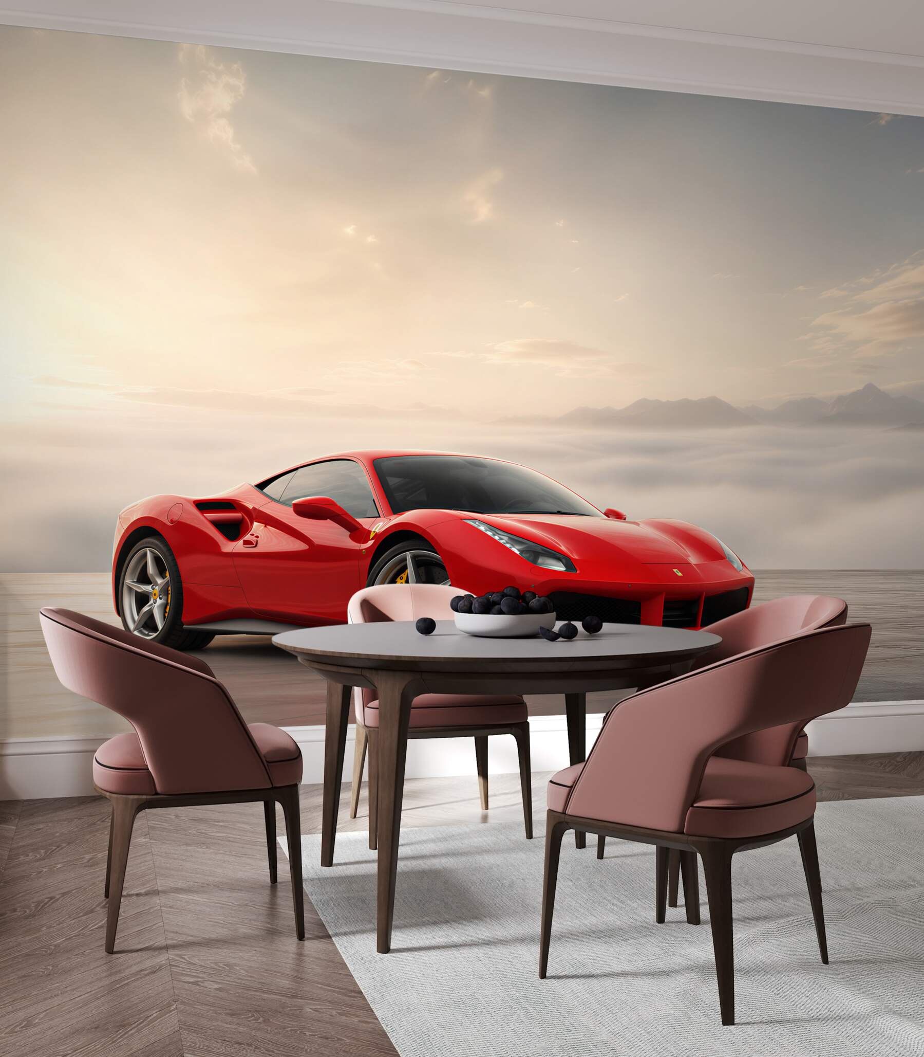 Fototapeta Jasnoczerwone Ferrari w deszczowy dzień?v23