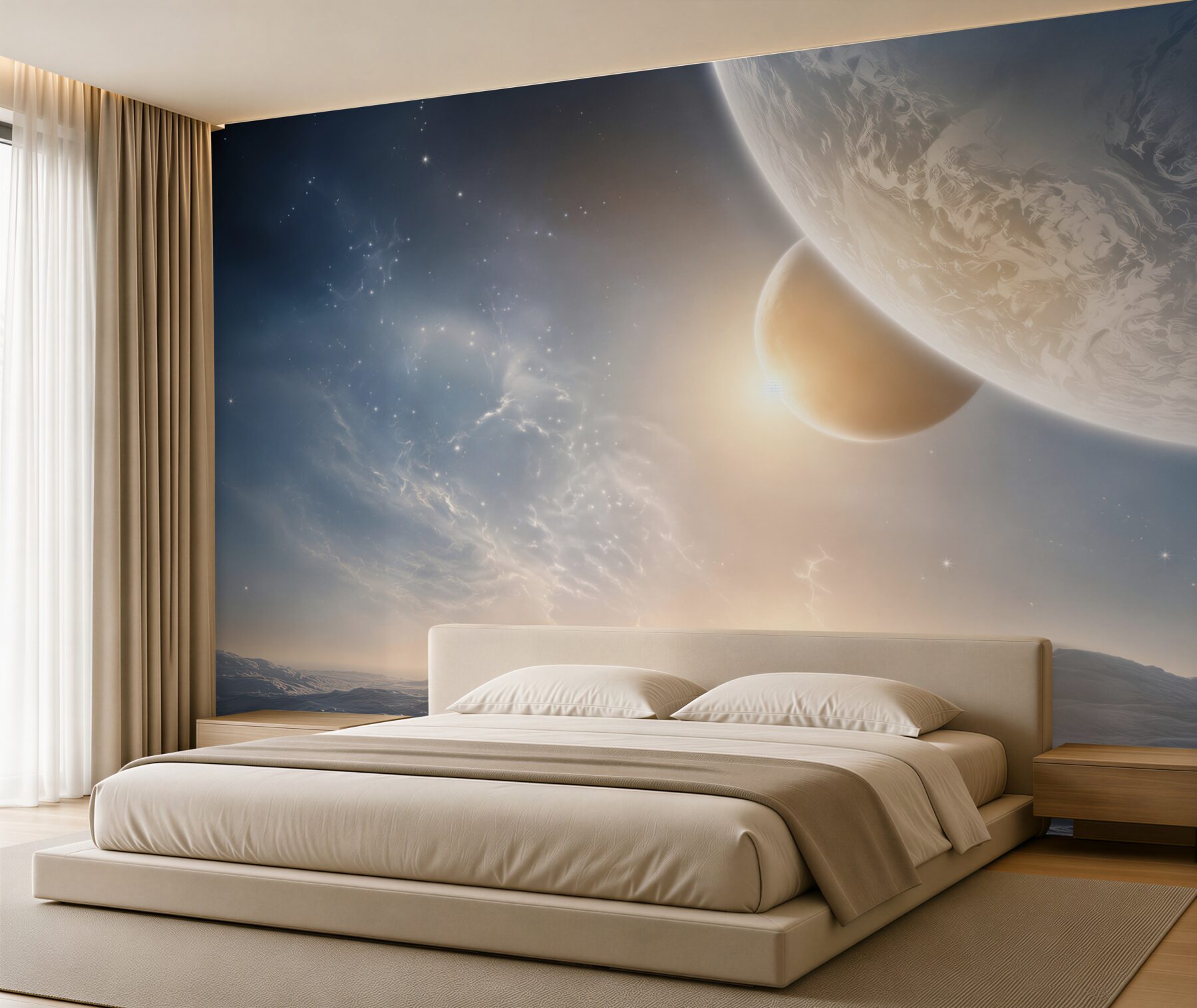Fototapeta futurystyczny kosmiczny świat z planetami?v23