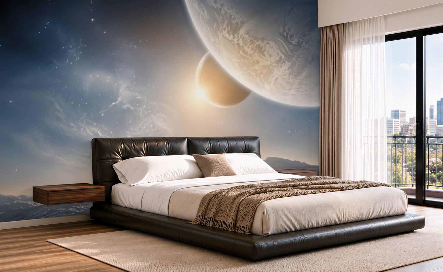 Fototapeta futurystyczny kosmiczny świat z planetami?v23