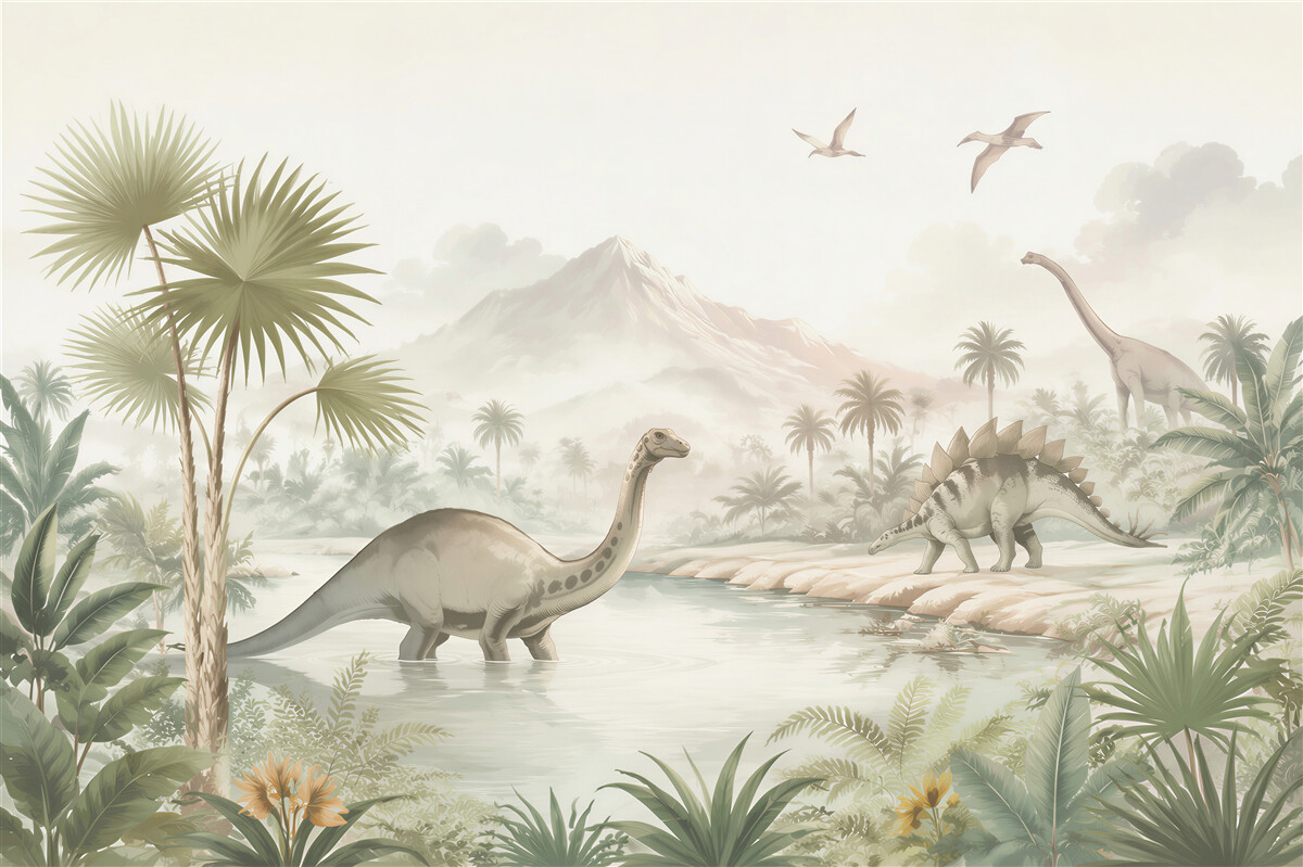Fototapeta Dinozaury nad wodą w lesie