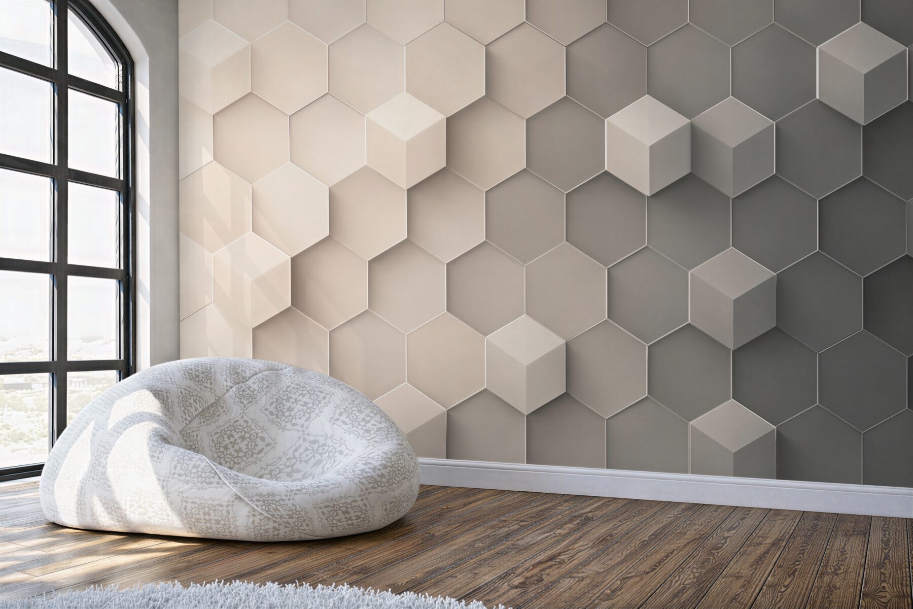 Fototapeta geometryczne heksagony 3D szaro beżowe nowoczesne?v23