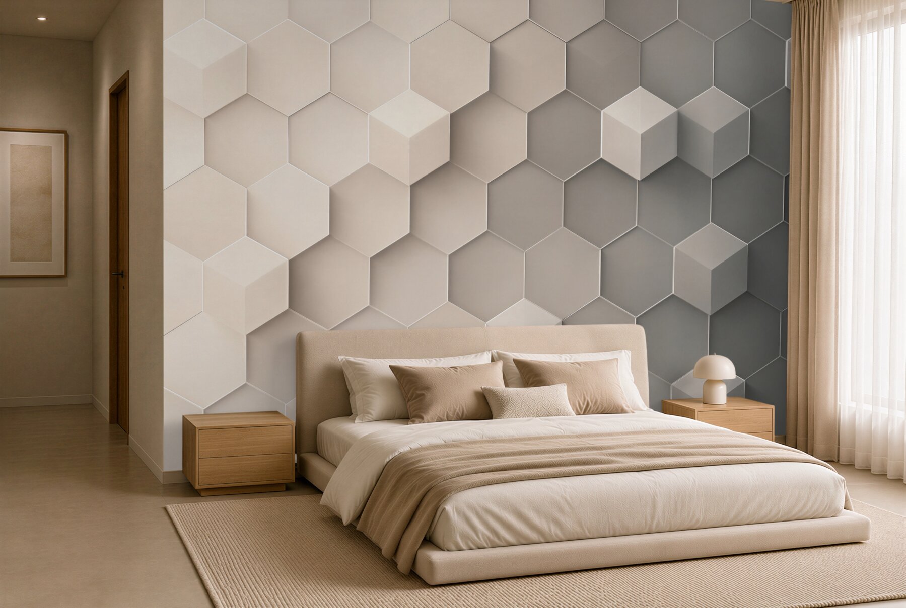 Fototapeta geometryczne heksagony 3D szaro beżowe nowoczesne?v23