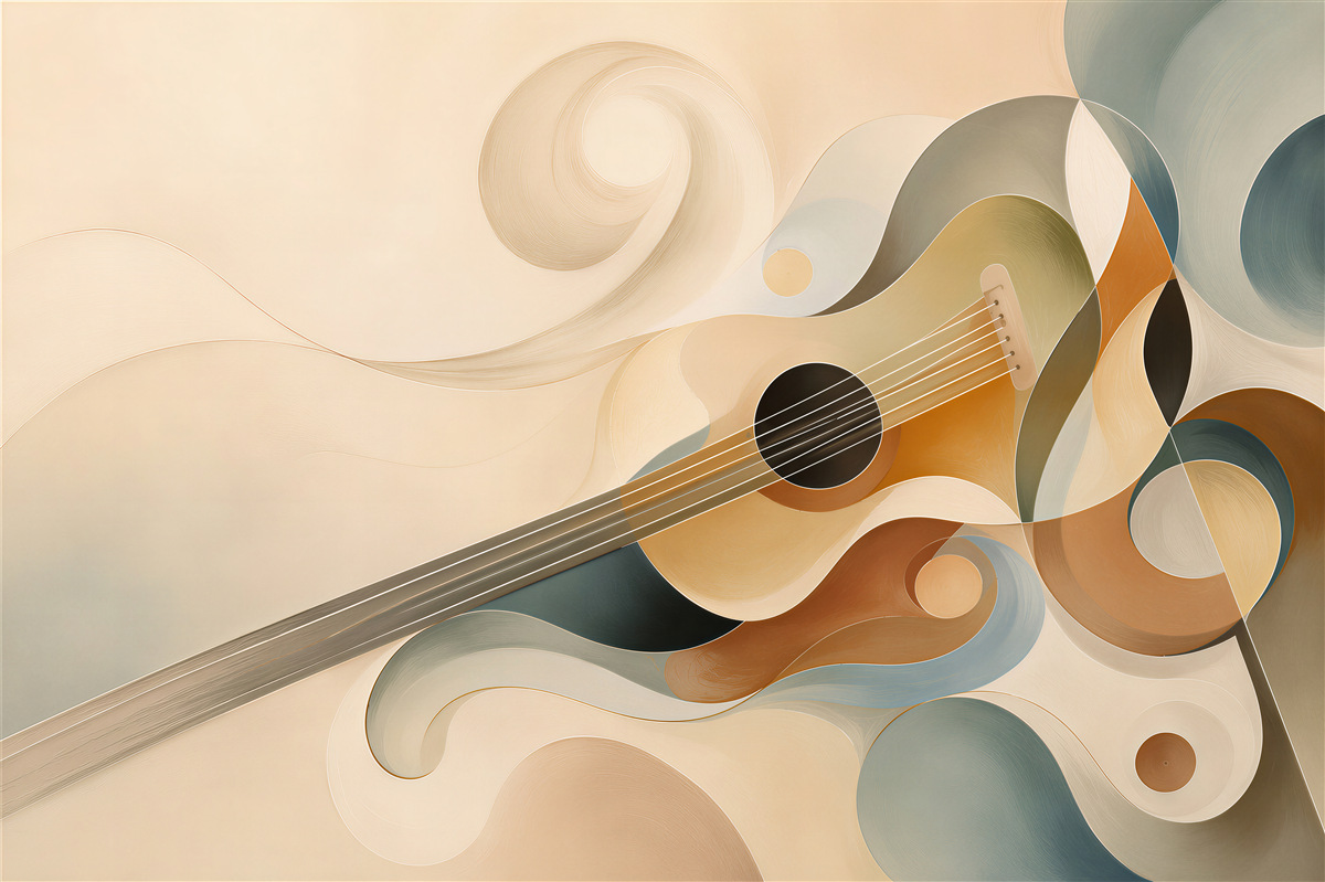 Fototapeta gitara abstrakcyjna w beżowo niebieskich tonach