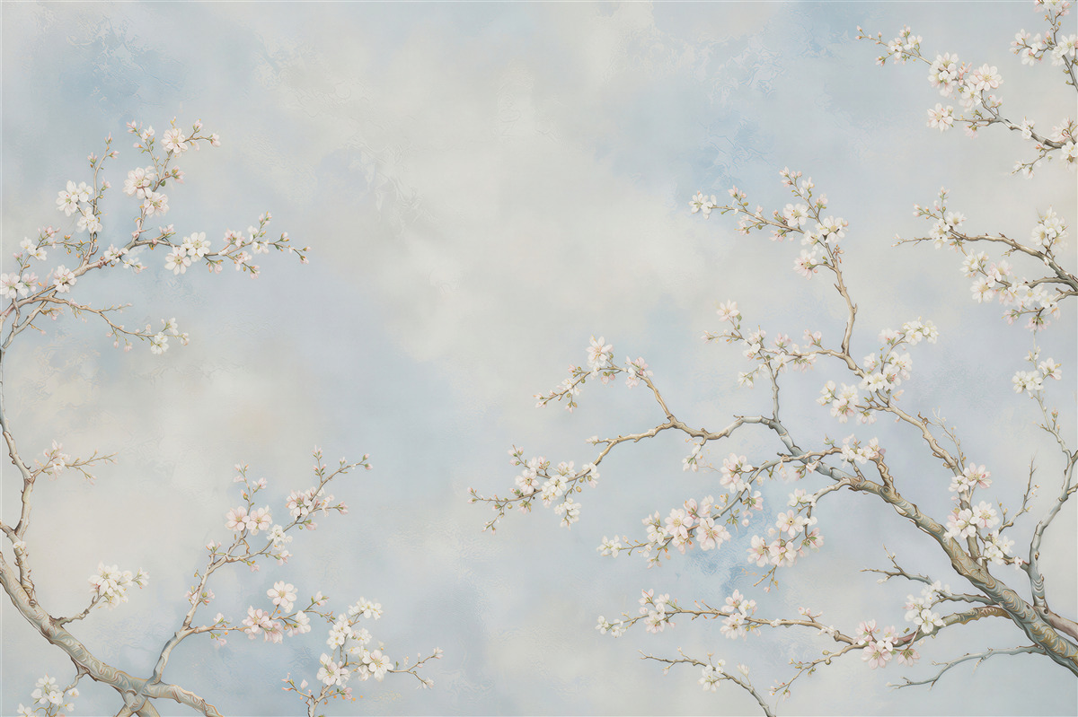 Fototapeta kwitnące gałęzie magnolii na błękitnym tle
