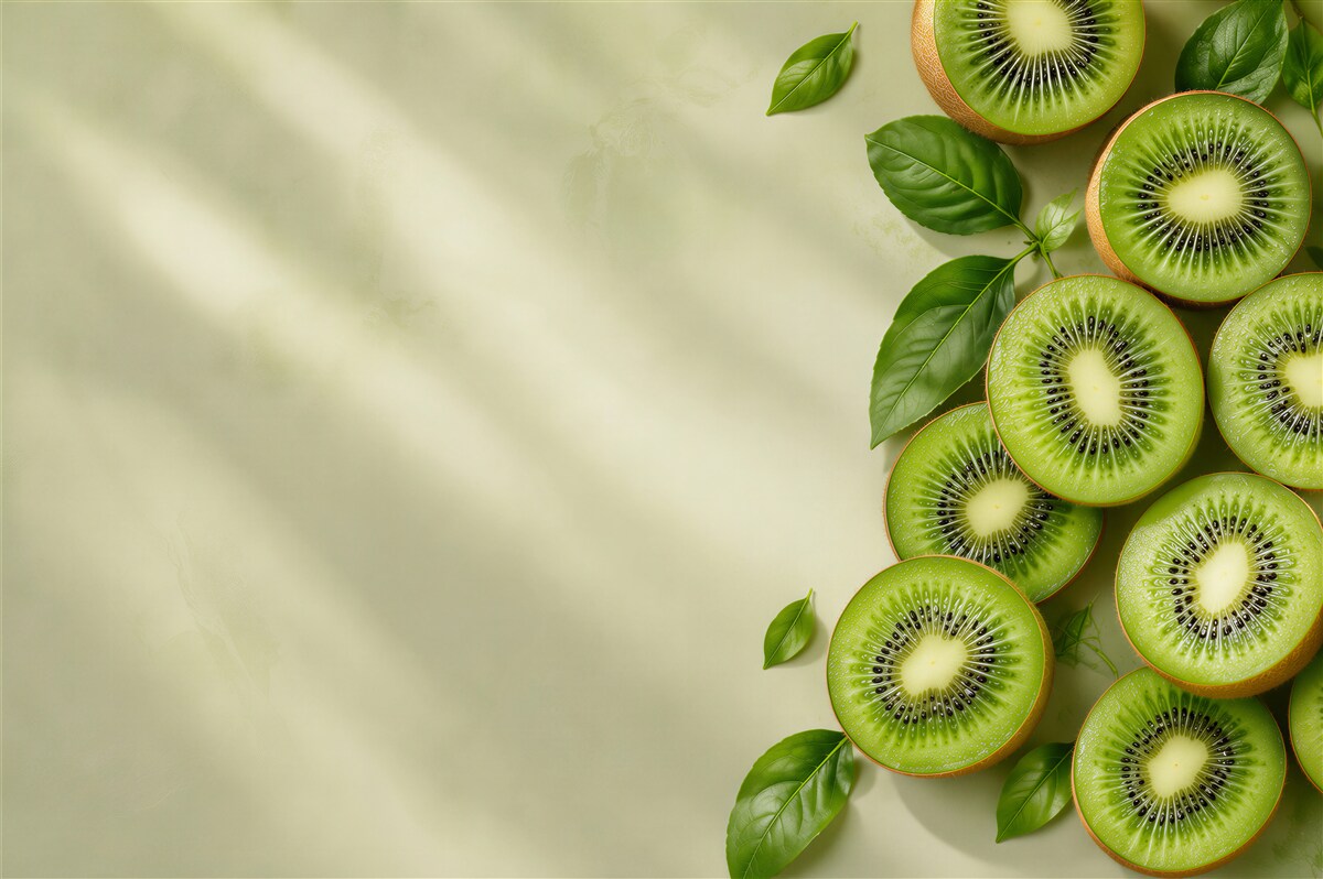Fototapeta soczyste kiwi i zielone liście do kuchni