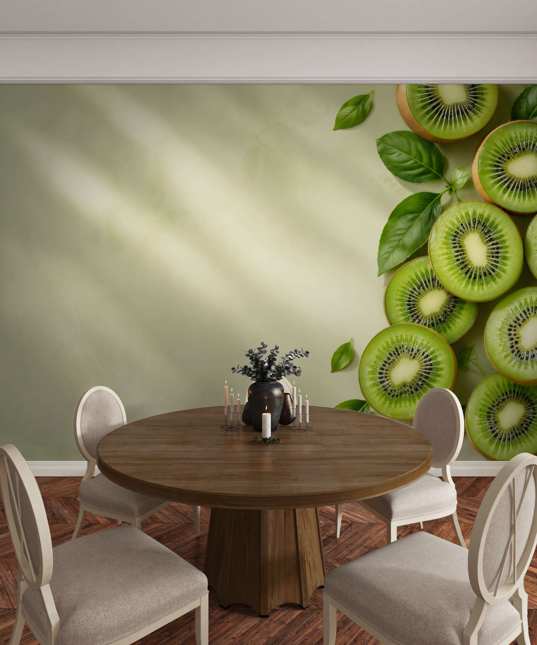 Fototapeta soczyste kiwi i zielone liście do kuchni?v23