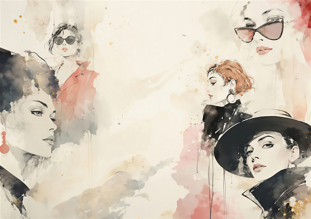 Fototapeta modne kobiety w okularach akwarelowa ilustracja fashion