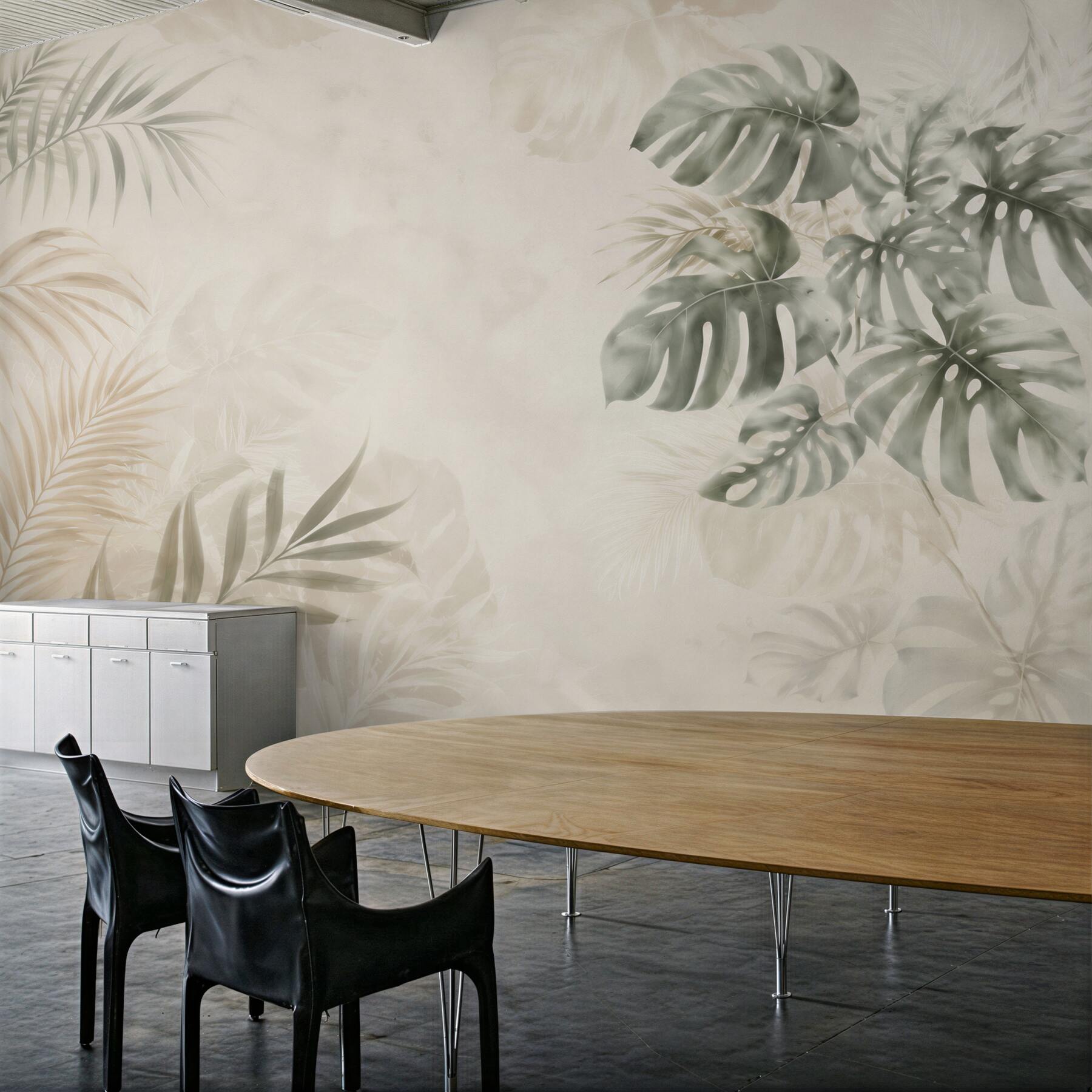 Fototapeta monstera i liście tropikalne w beżowo zielonych odcieniach?v23