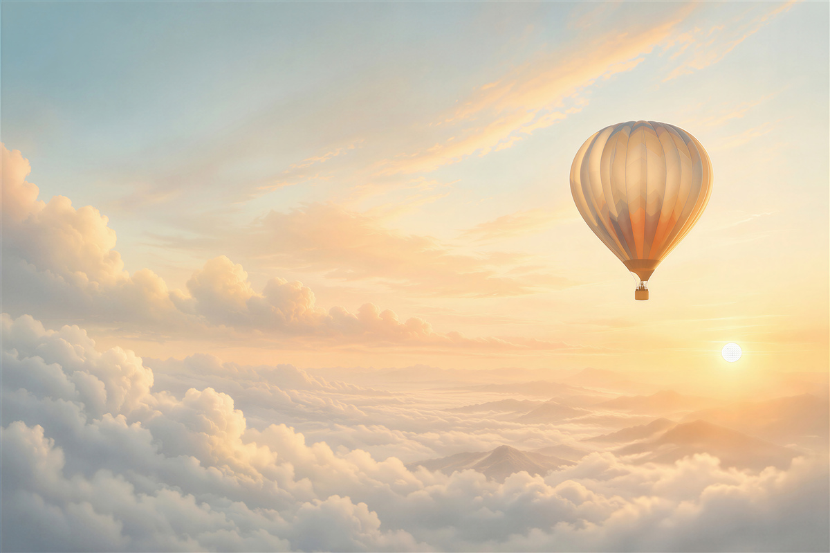 Fototapeta balon w chmurach o wschodzie słońca pastelowe niebo