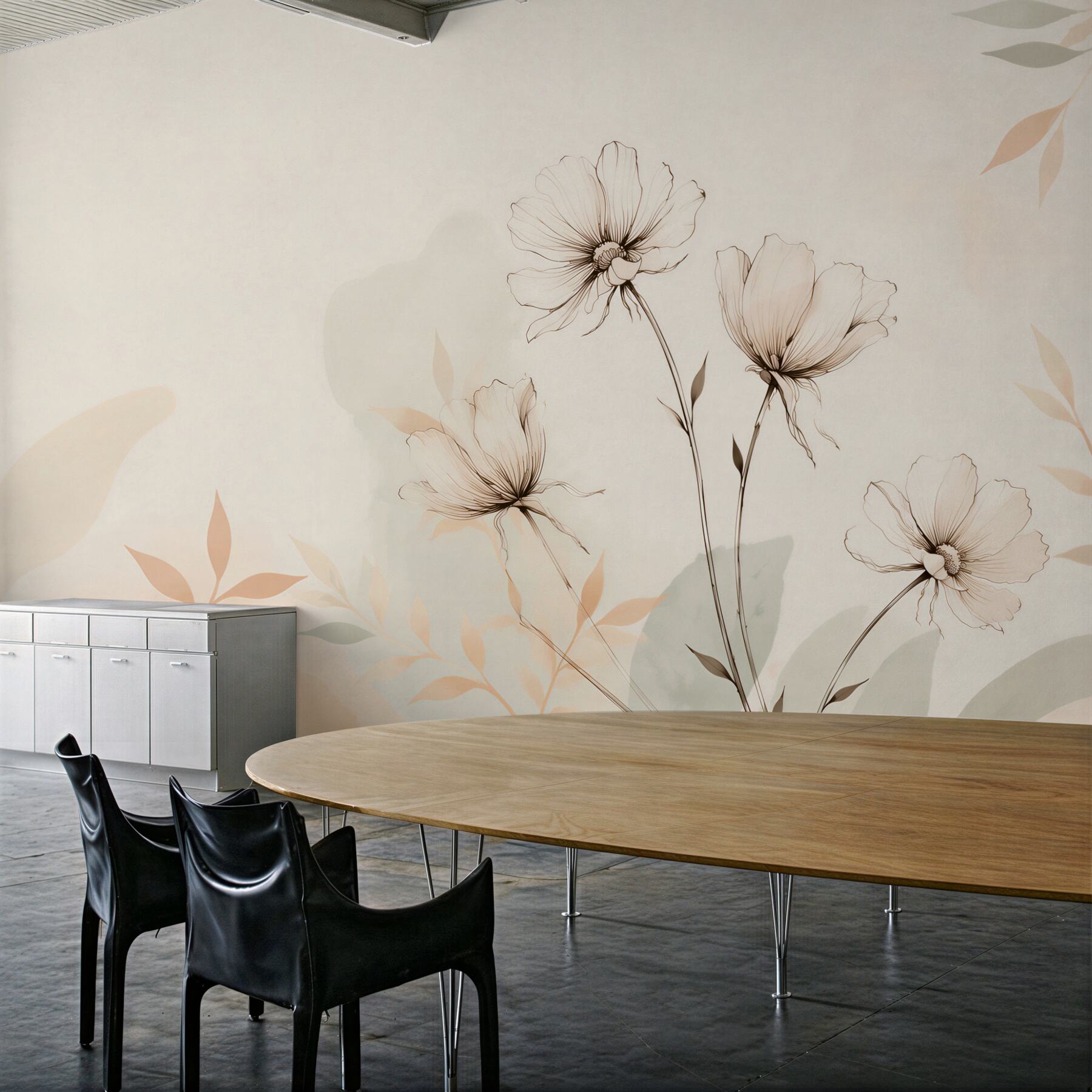 Fototapeta szkic kwiatów beżowy minimalistyczny na jasnym tle?v23