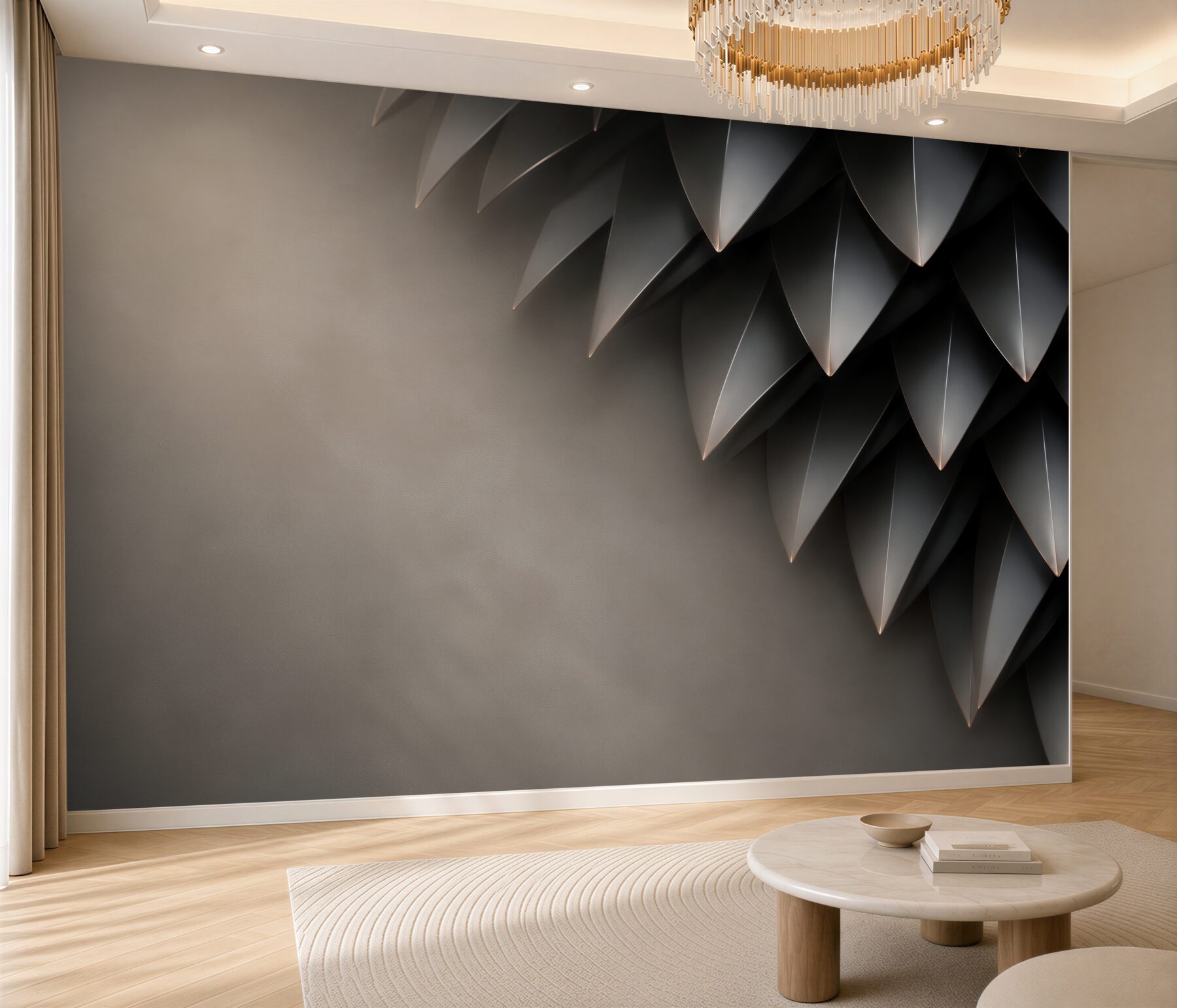 Fototapeta grafitowe liście 3D nowoczesna elegancja?v23