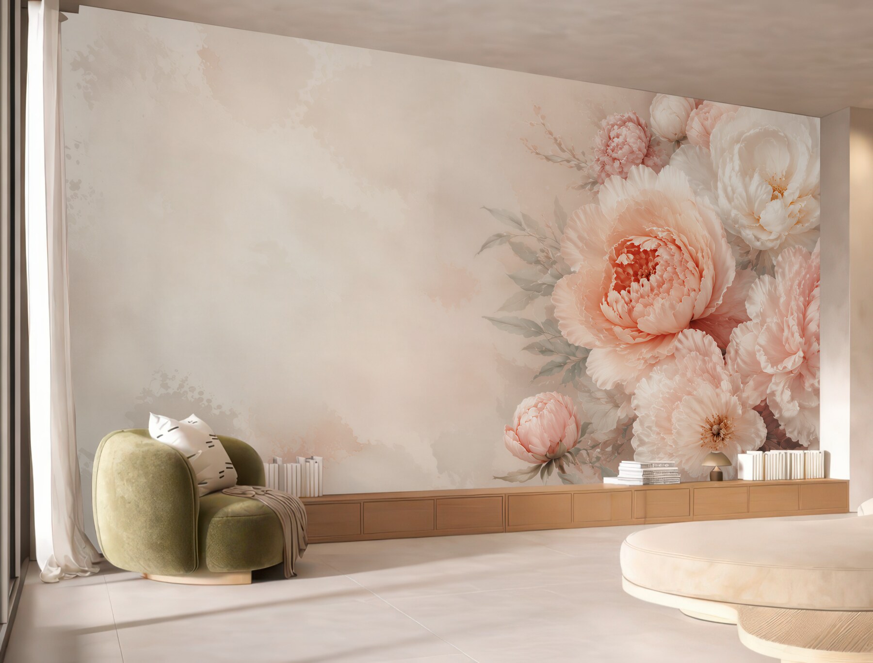 Fototapeta kremowe piwonie w pastelowym różu elegancka kompozycja?v23