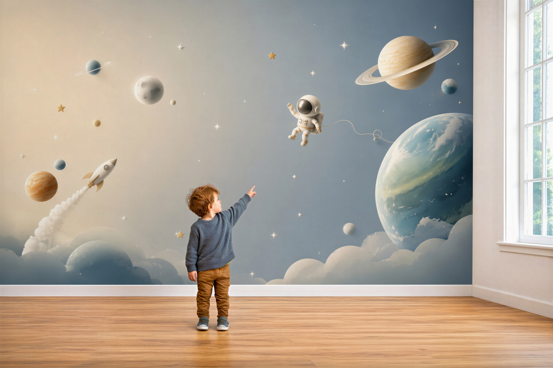 Fototapeta Chłopiec w astronaucie w kosmosie