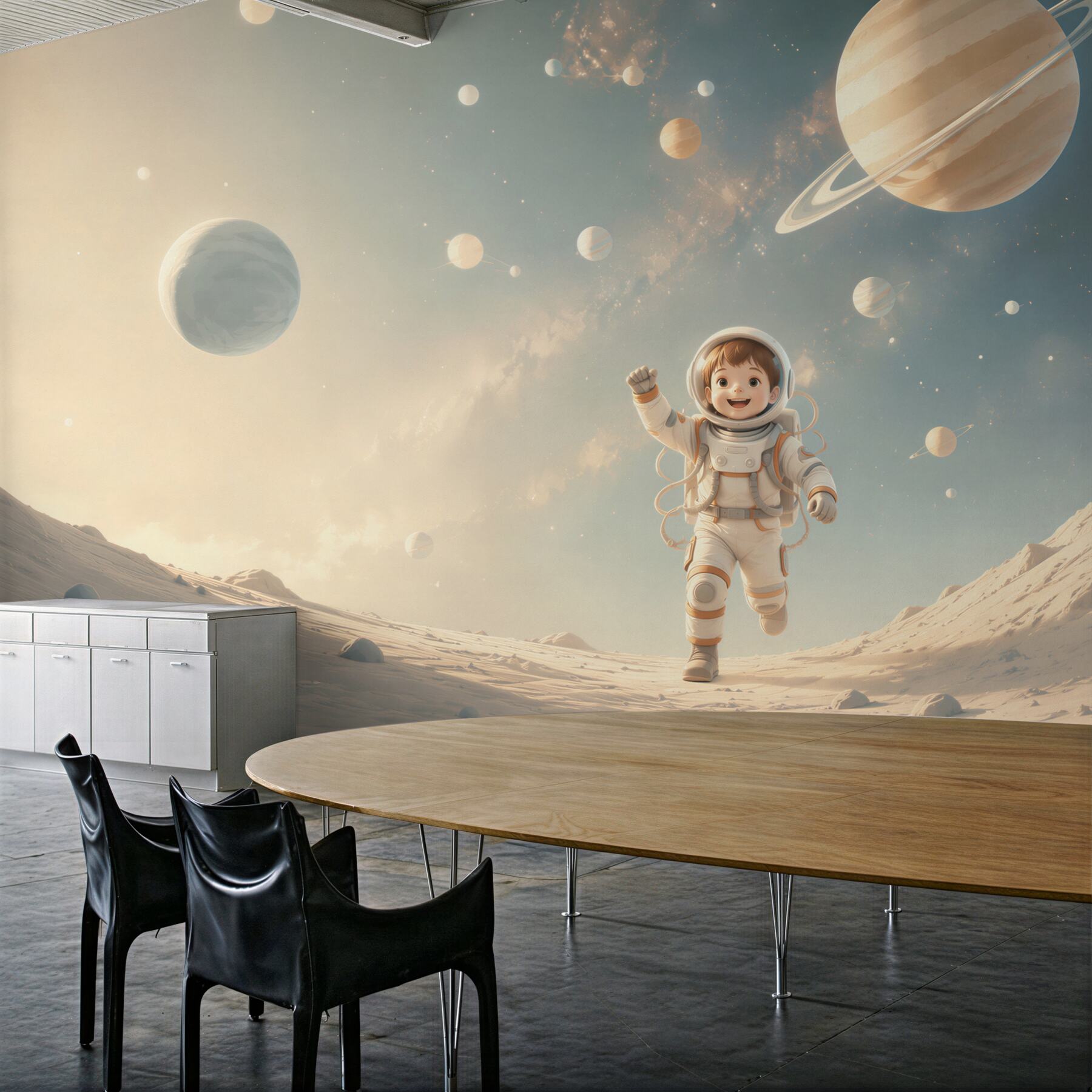 Fototapeta astronauta w kosmosie z planetami dla pokoju dziecka