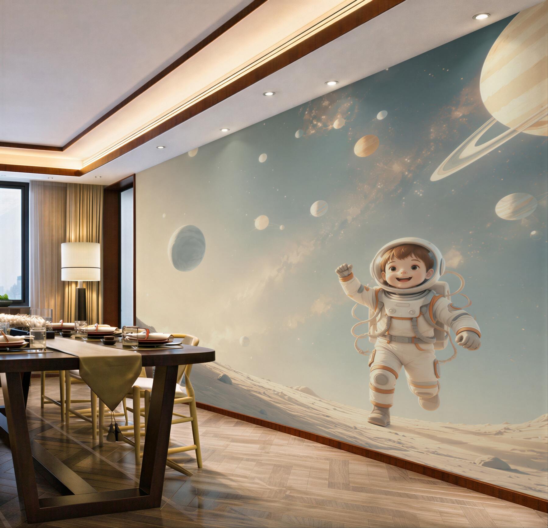 Fototapeta astronauta w kosmosie z planetami dla pokoju dziecka?v23