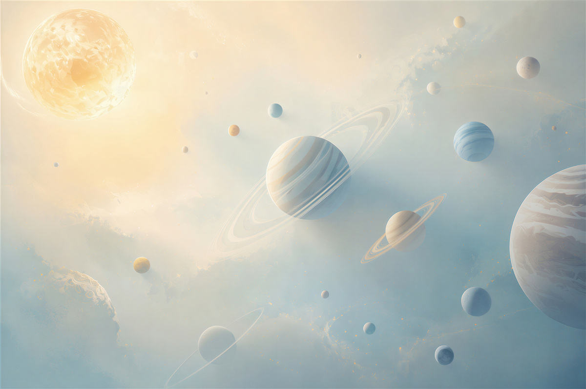 Fototapeta układ planet w jasnym kosmosie pastelowa